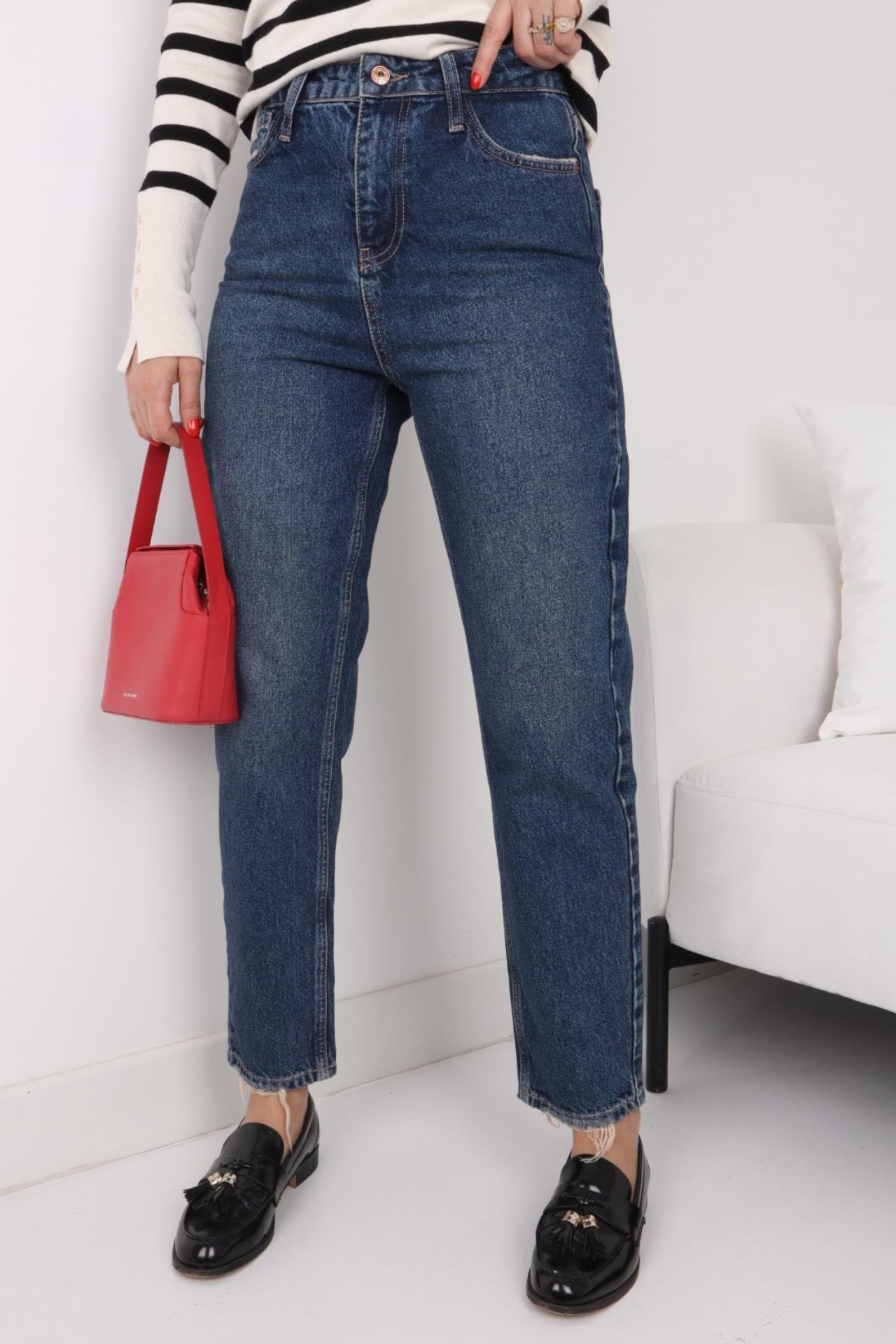 High Rise Likrasız Klasik Mom Jean JEAN