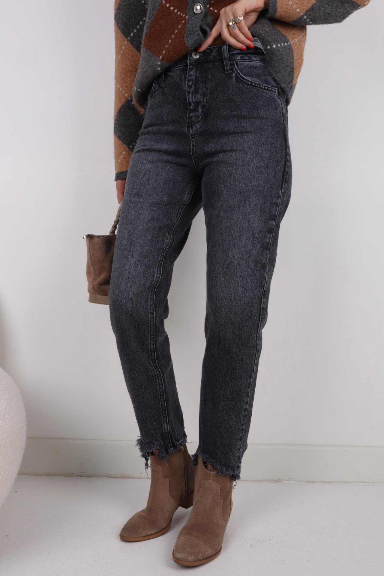 High Rise Paça Detay Az Likralı Füme Mom Jean JEAN