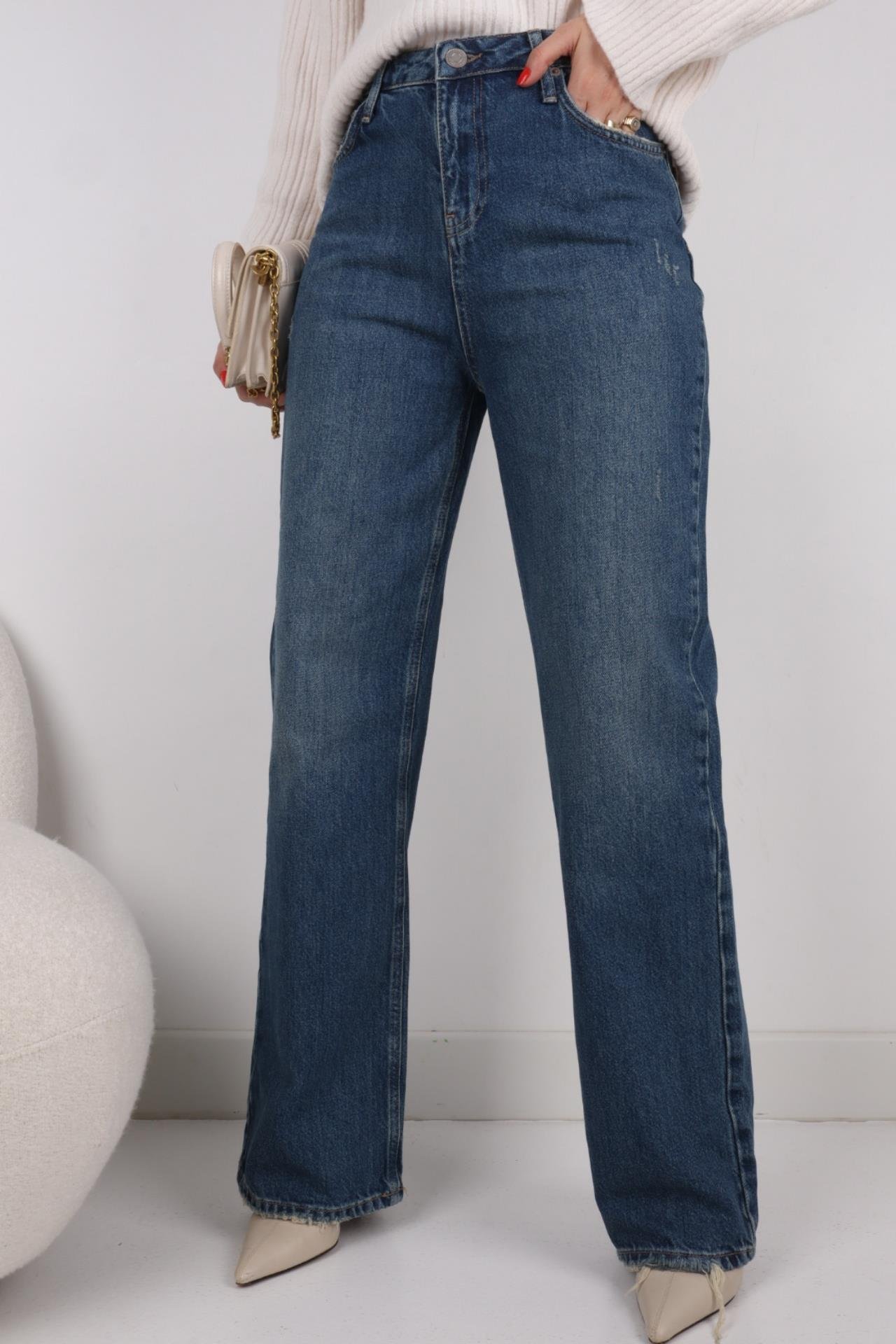 High Rise Straight Leg Likrasız Jean JEAN