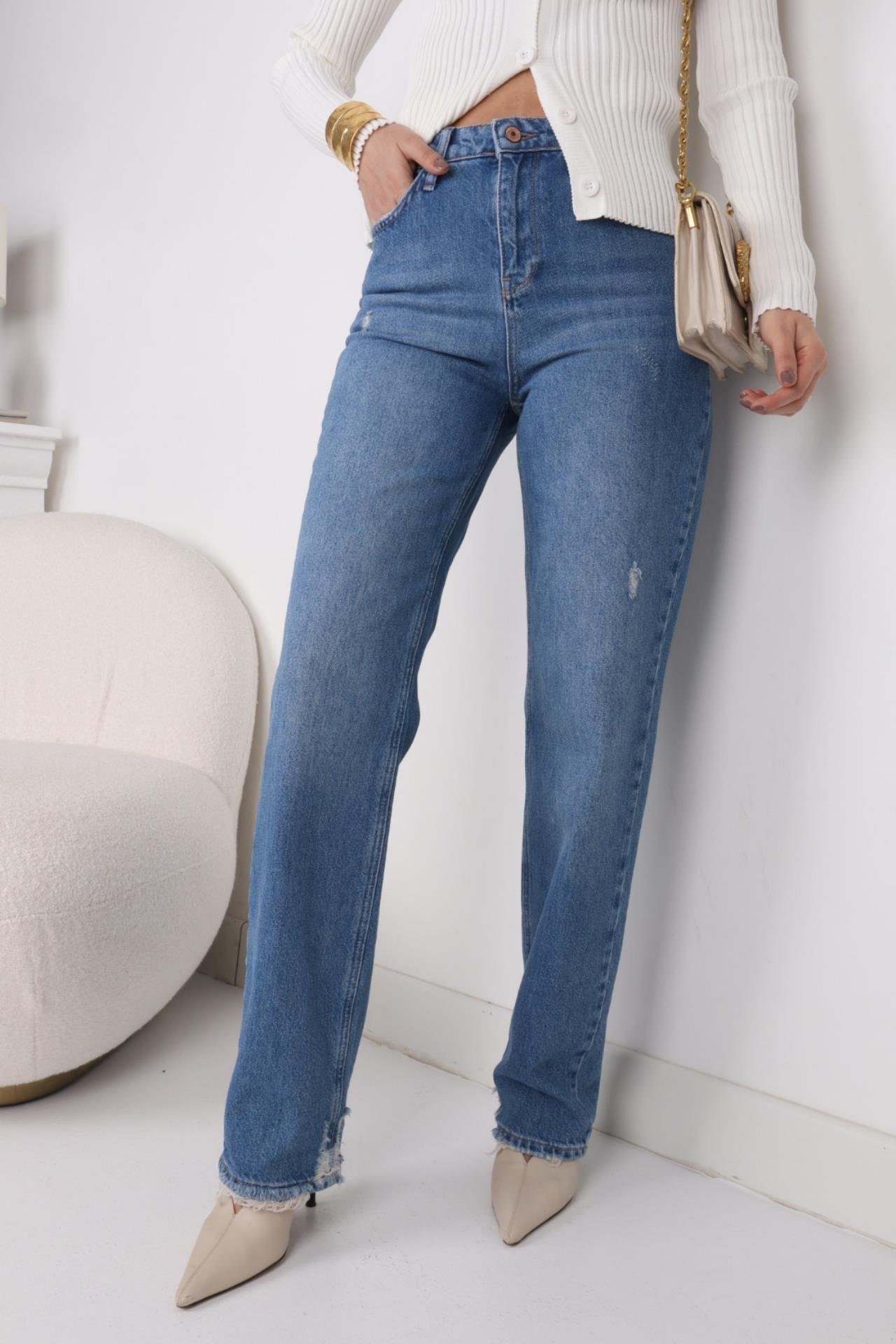 High Rise Tırnak Detay Likrasız Jean JEAN