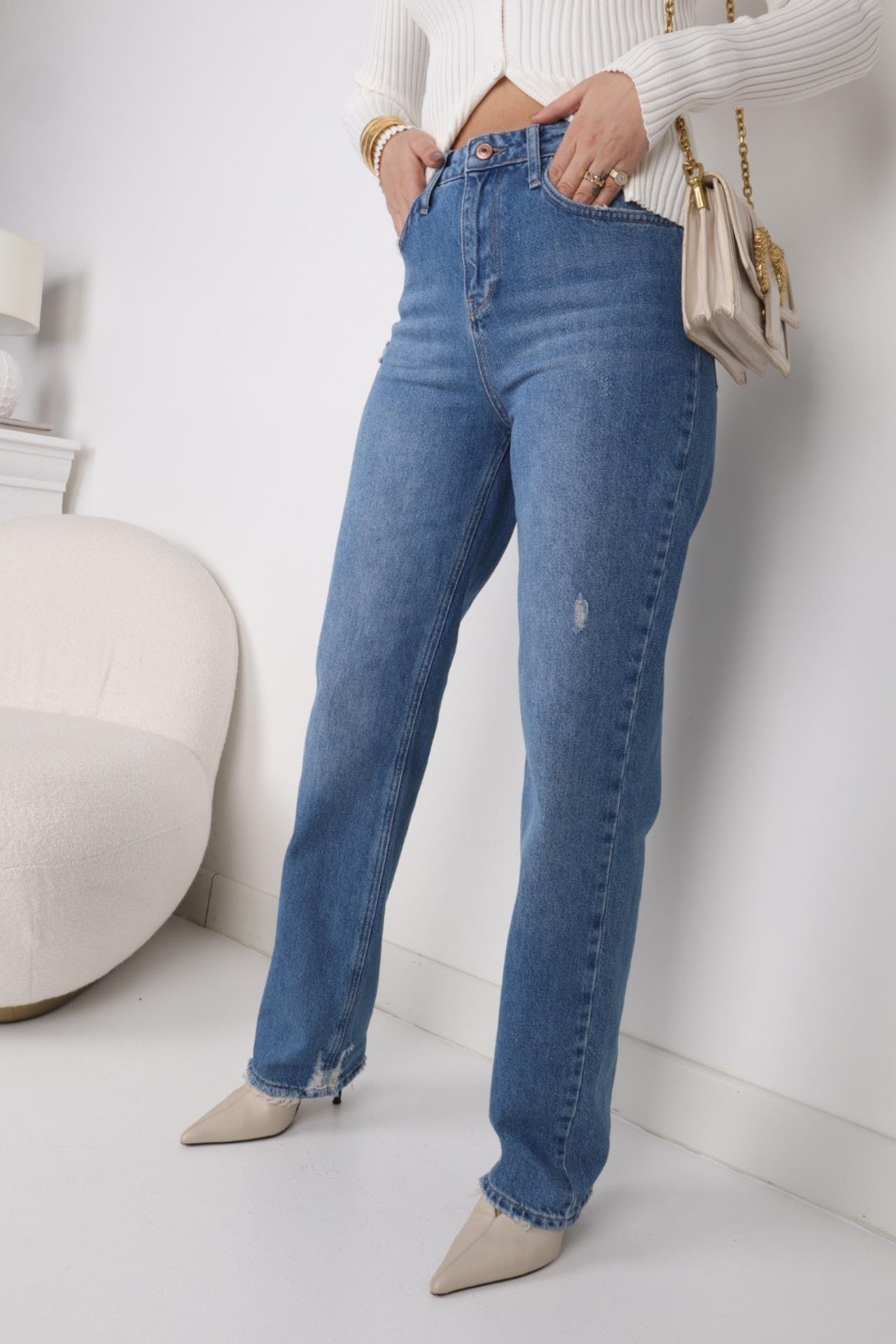 High Rise Tırnak Detay Likrasız Jean JEAN