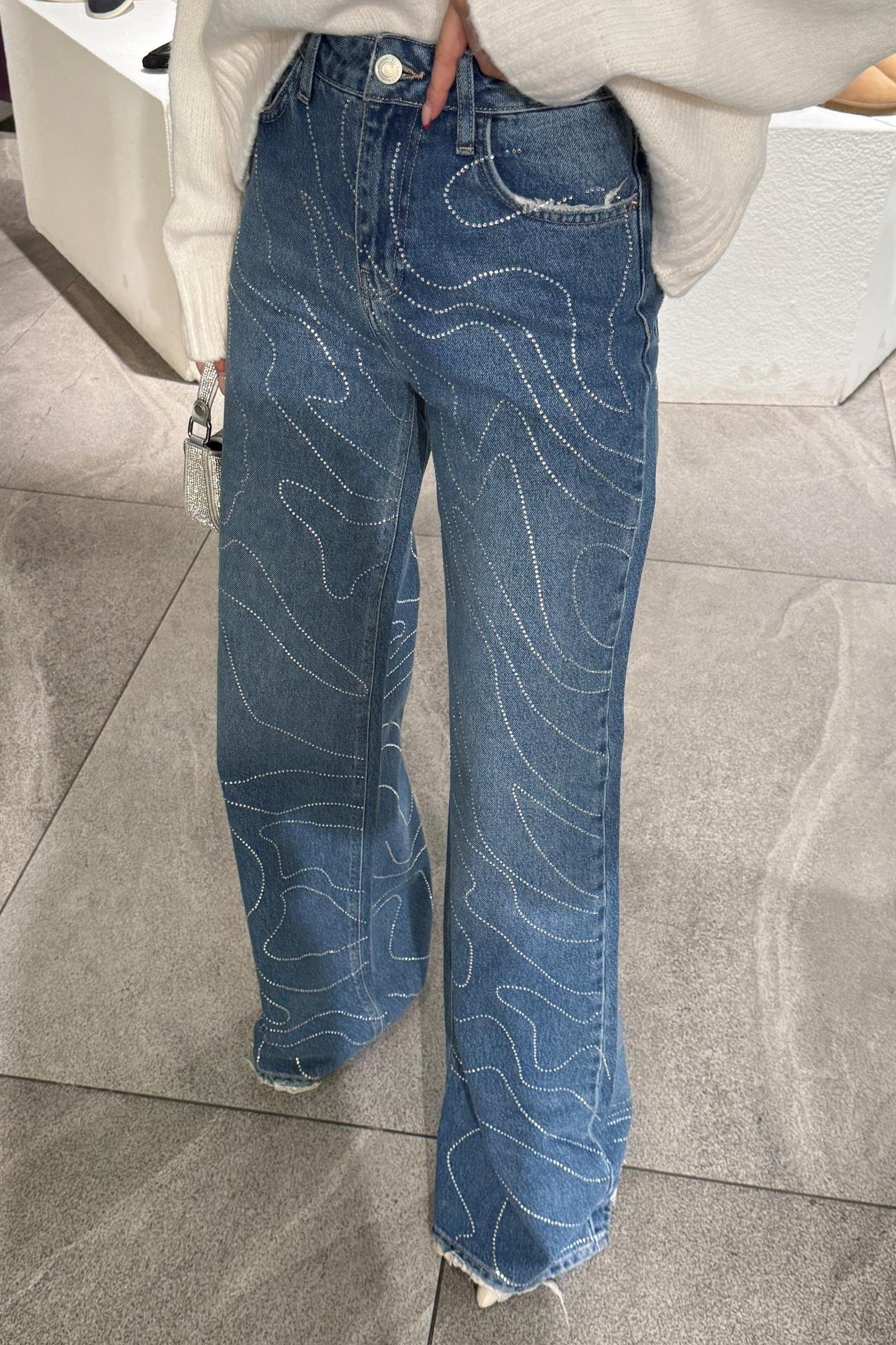 High Rise Wide Leg Taş İşli Jean(1952-3) JEAN