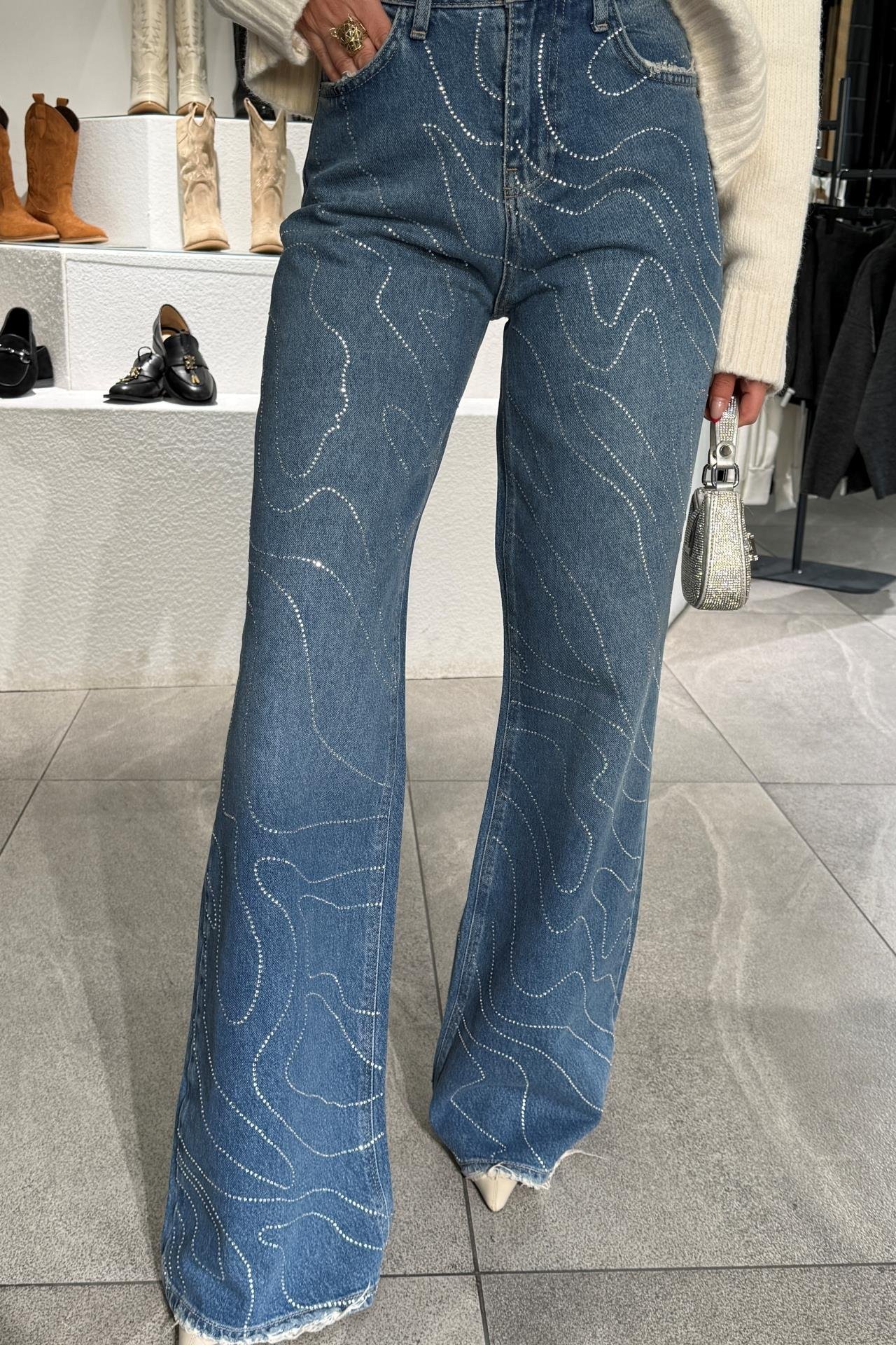 High Rise Wide Leg Taş İşli Jean(1952-3) JEAN