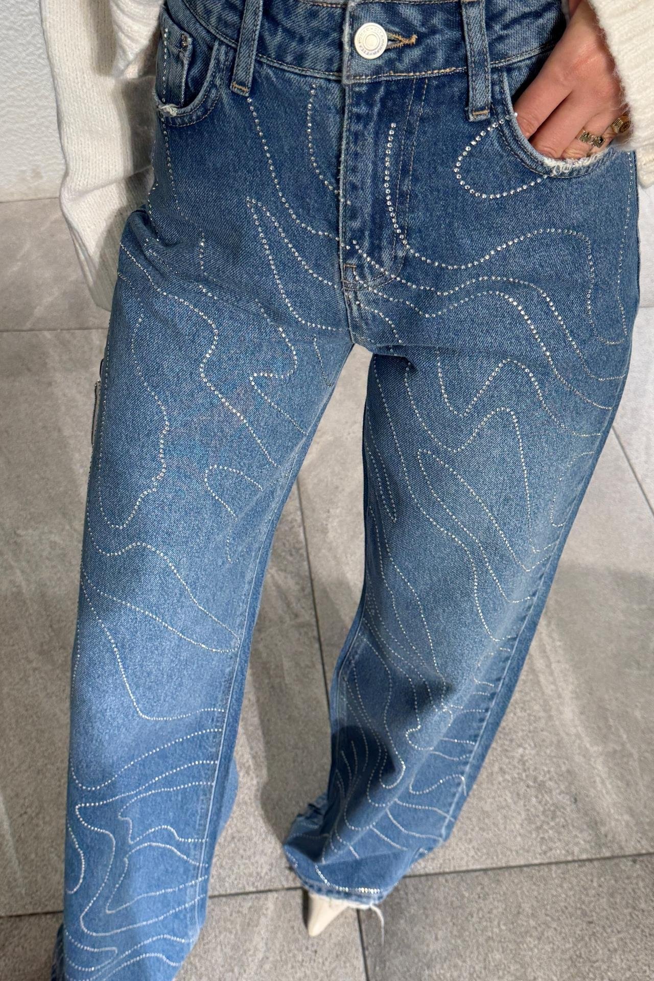 High Rise Wide Leg Taş İşli Jean(1952-3) JEAN