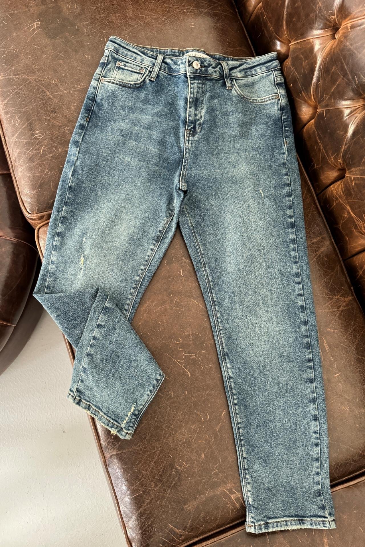 High Rise Yıkamalı Full Likralı Mom Jean JEAN