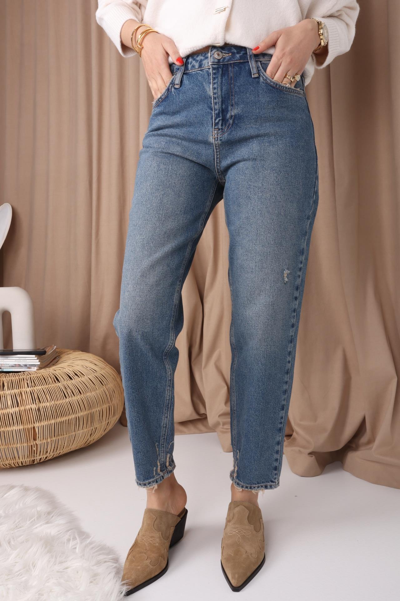 High Rise Yıkamalı Likrasız Mom Jean JEAN