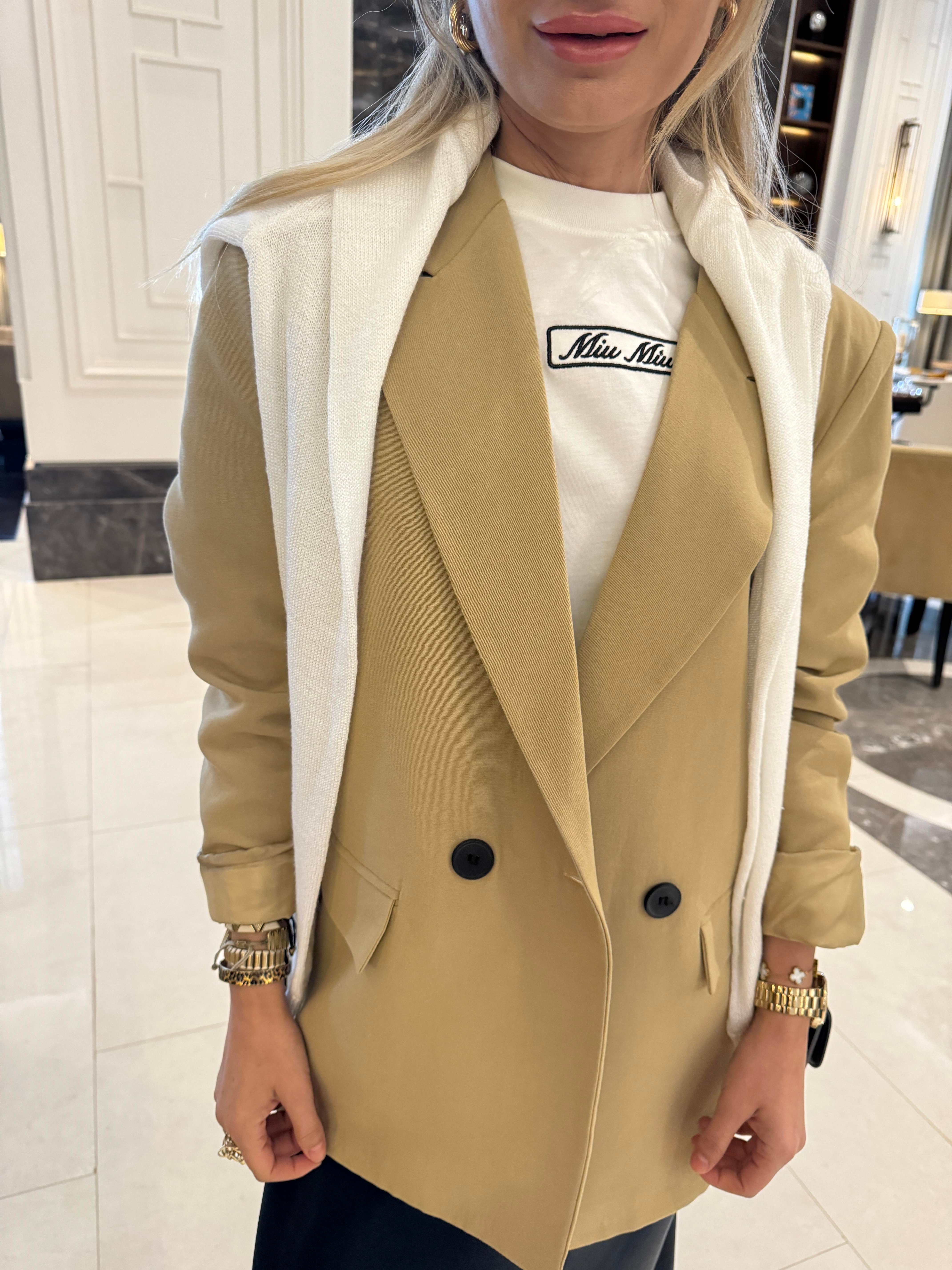İki Düğmeli Camel Keten Blazer Ceket CEKET