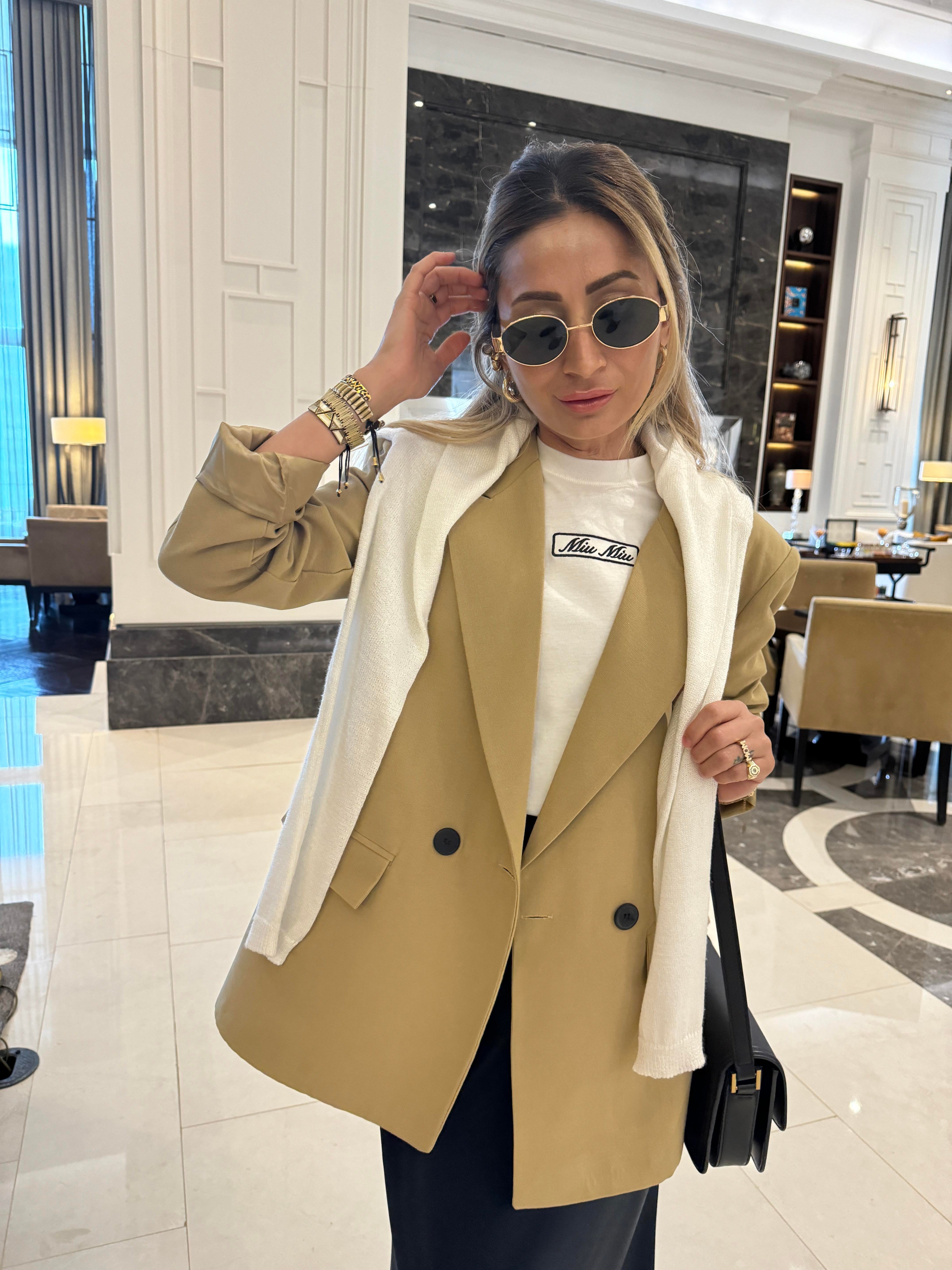 İki Düğmeli Camel Keten Blazer Ceket CEKET