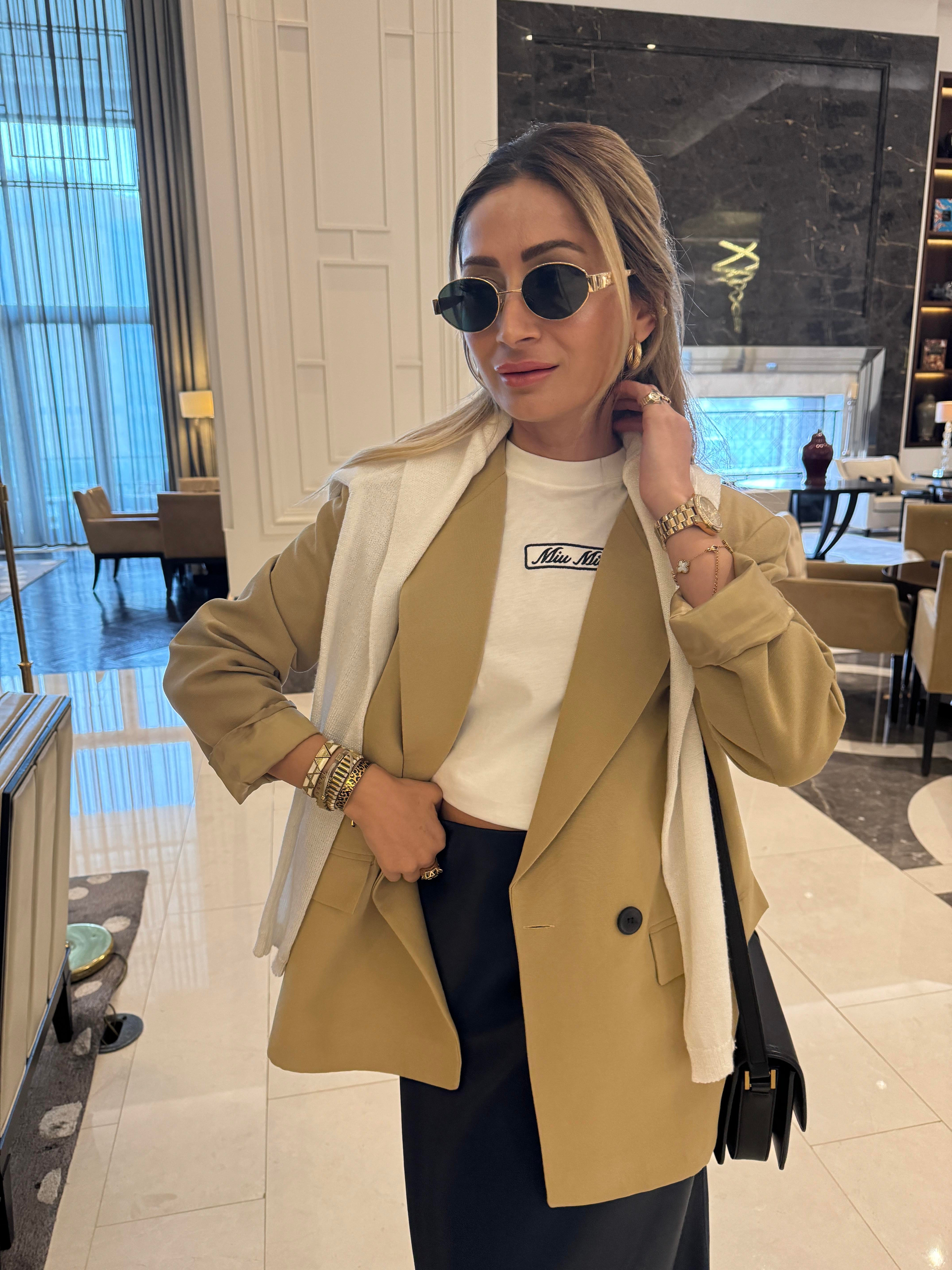 İki Düğmeli Camel Keten Blazer Ceket CEKET