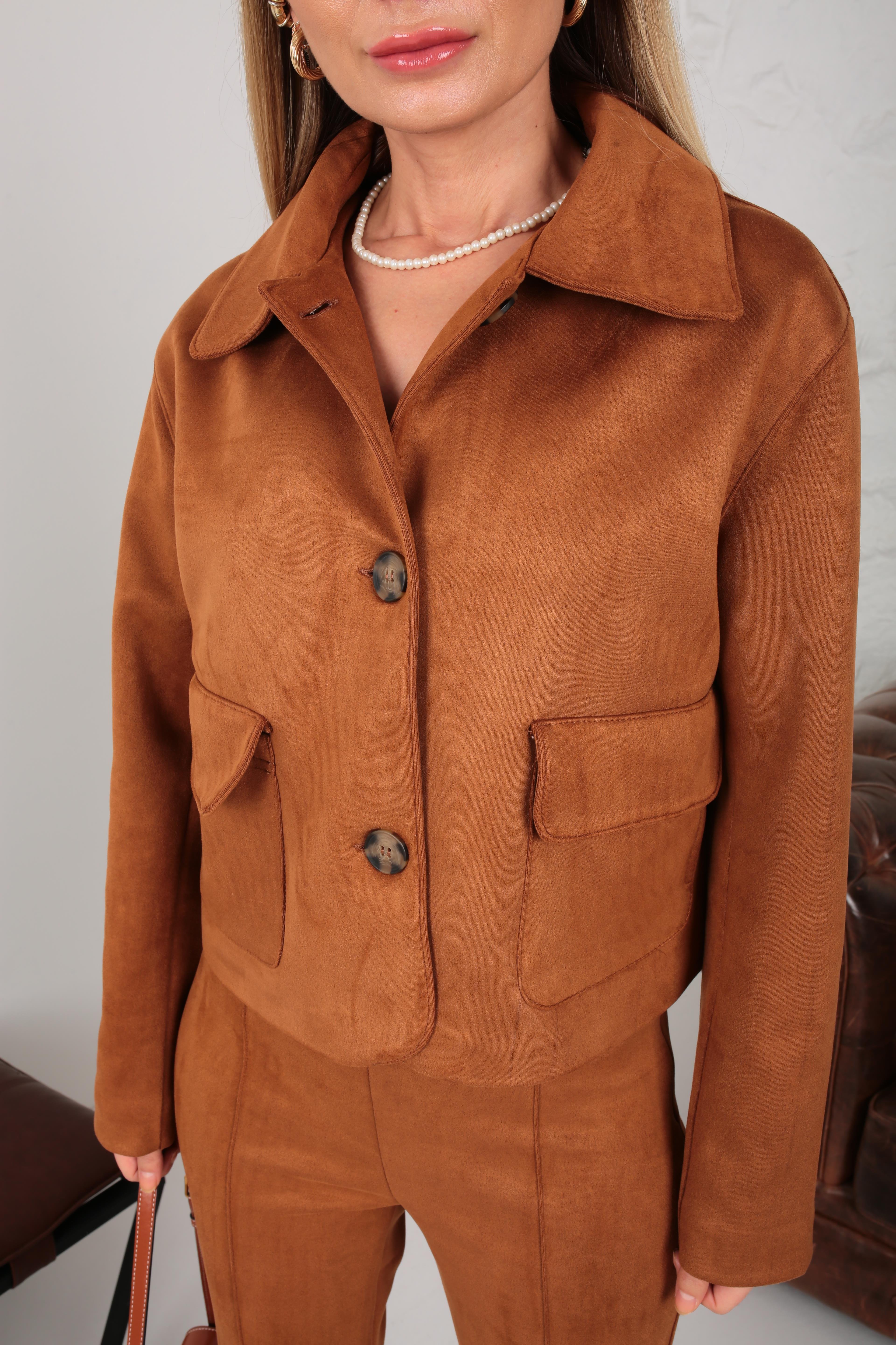 İspanyol Paça Crop Ceketli Nubuk Takım TAKIM