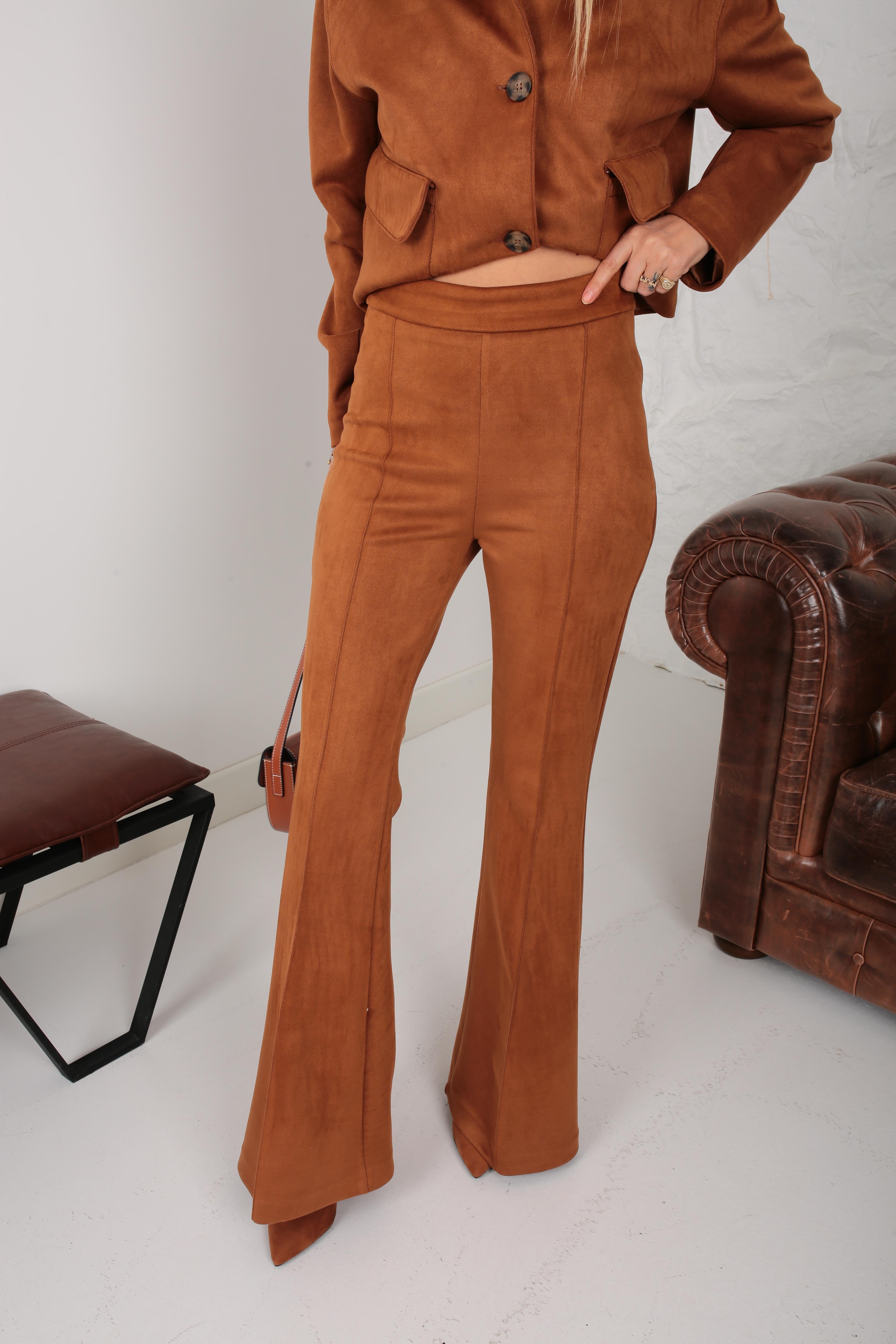 İspanyol Paça Crop Ceketli Nubuk Takım TAKIM