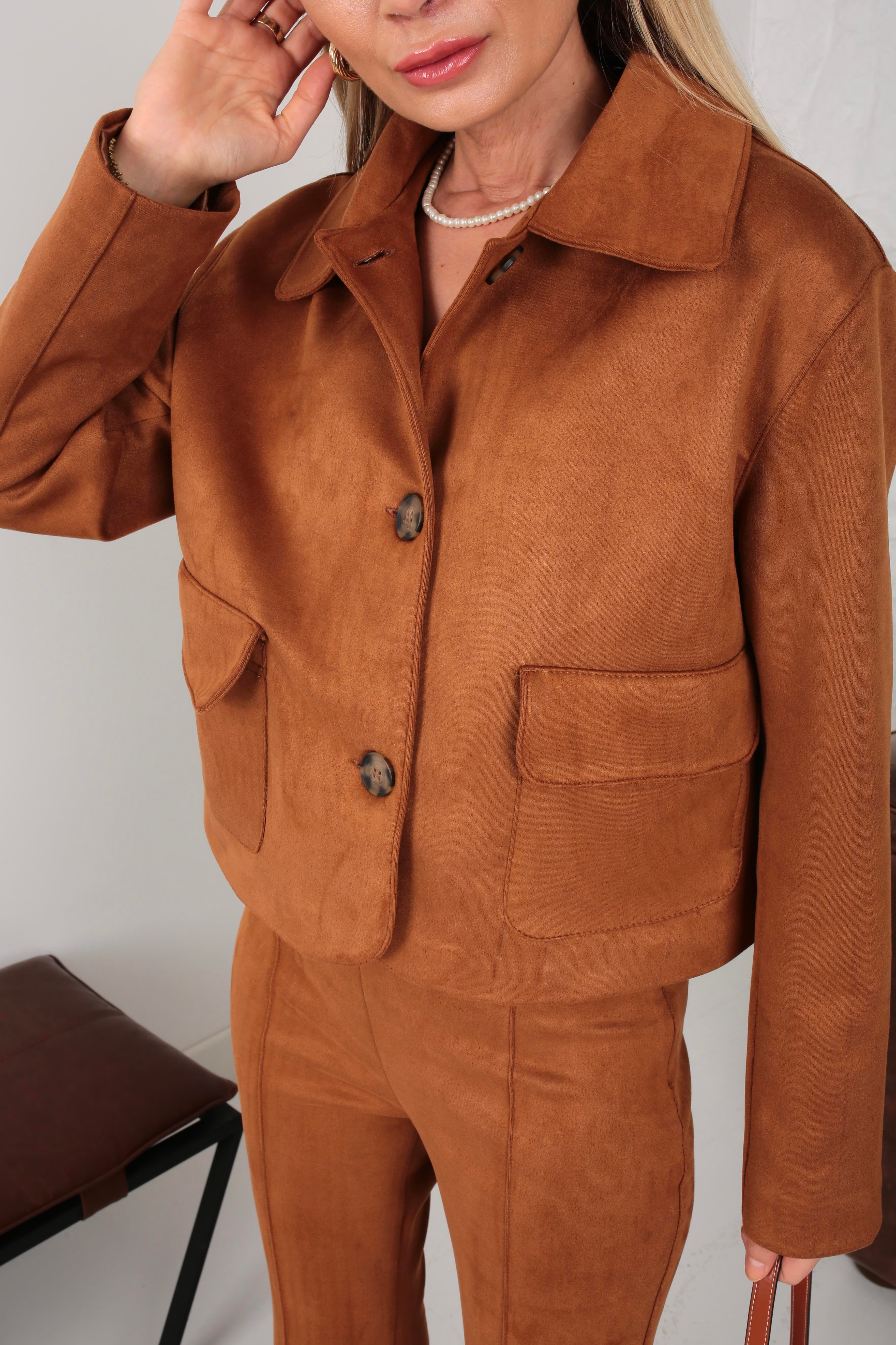 İspanyol Paça Crop Ceketli Nubuk Takım TAKIM