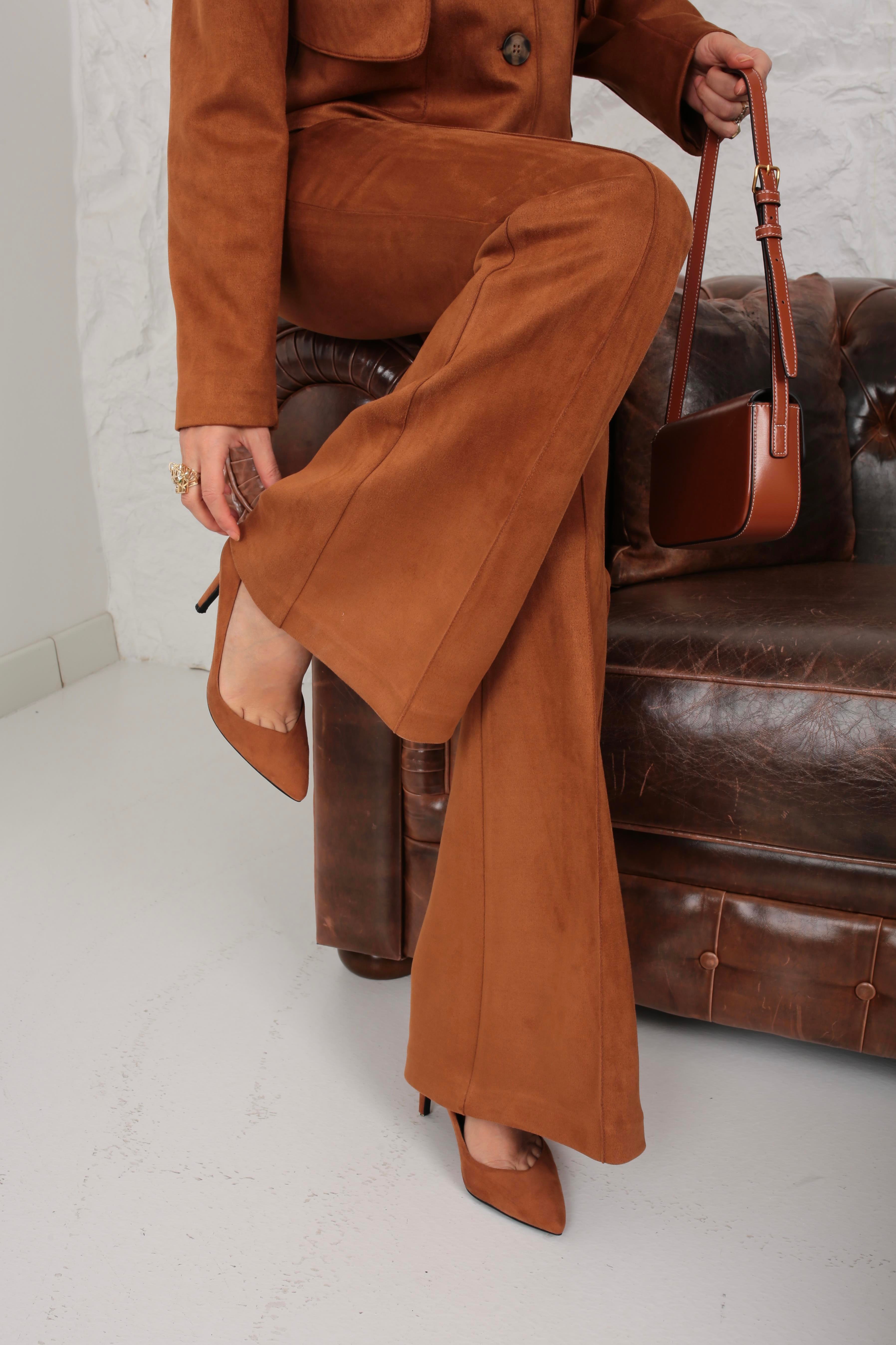 İspanyol Paça Crop Ceketli Nubuk Takım TAKIM