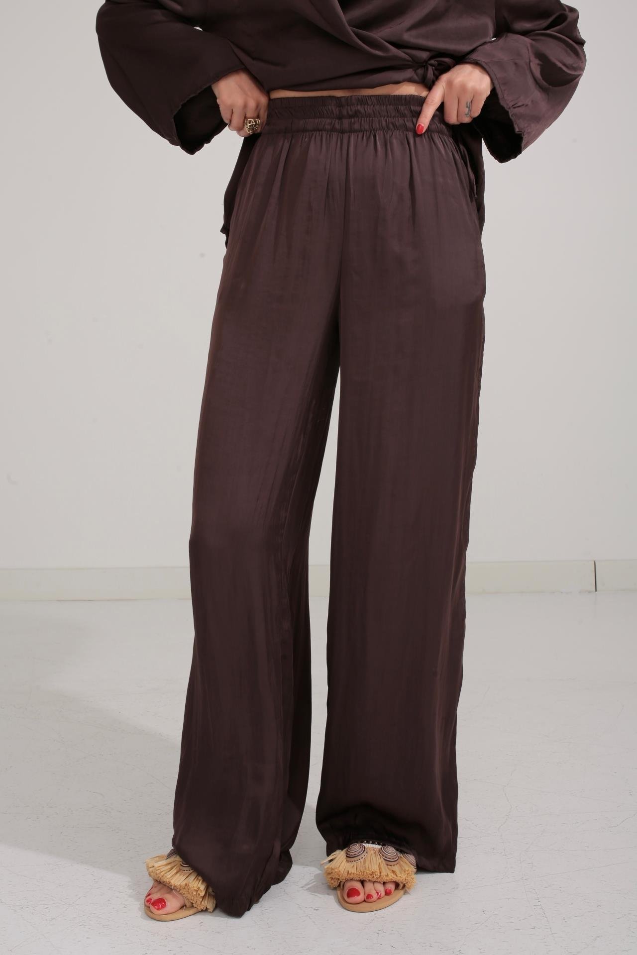 Kahve Kraşlı Kruvaze Bağlama Saten Takım TAKIM | NO33