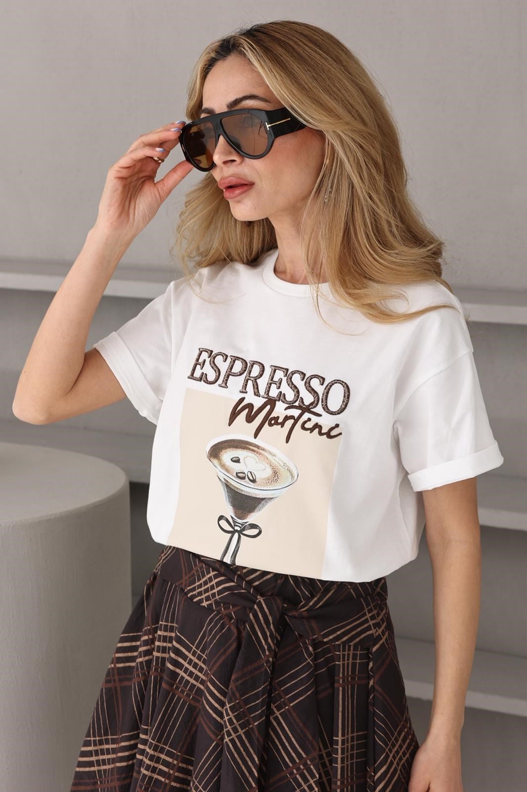 Kahve Nakışlı Ekru Tshirt T-SHİRT | NO33