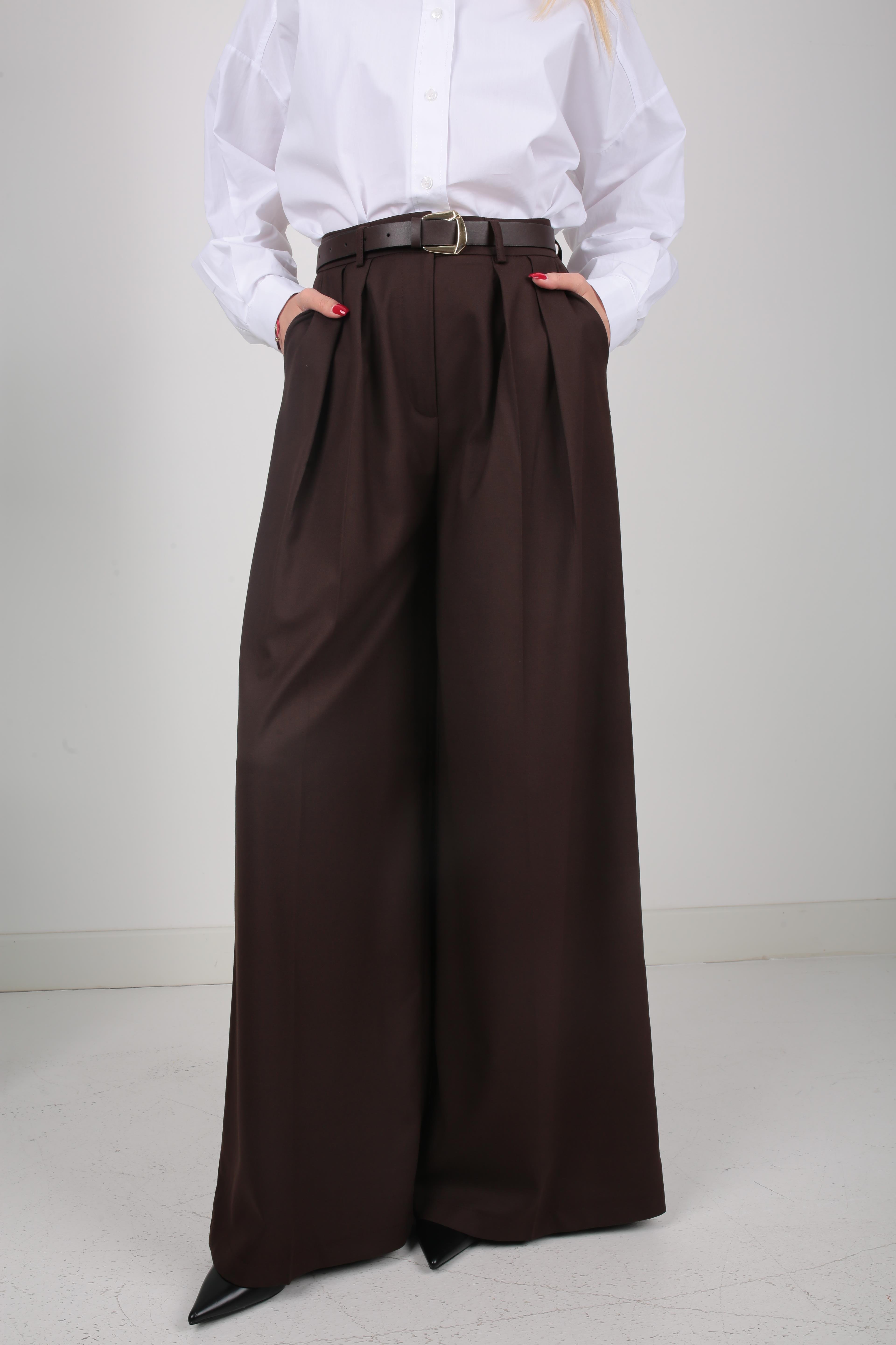 Kahve Pileli Kemerli Palazzo Pantolon PANTOLON