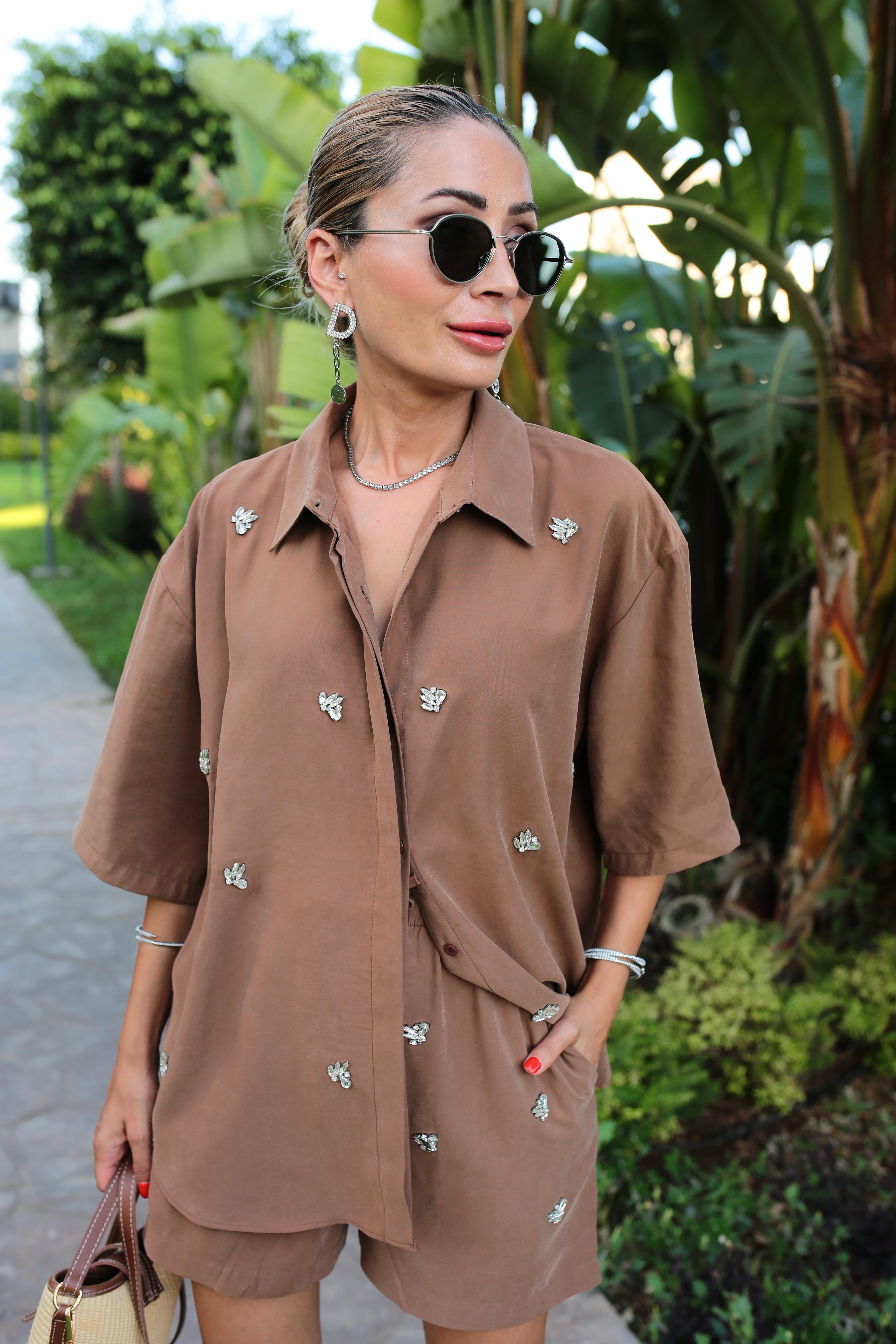 Kahve Taş İşli Şortlu Tensel Takım TAKIM | NO33