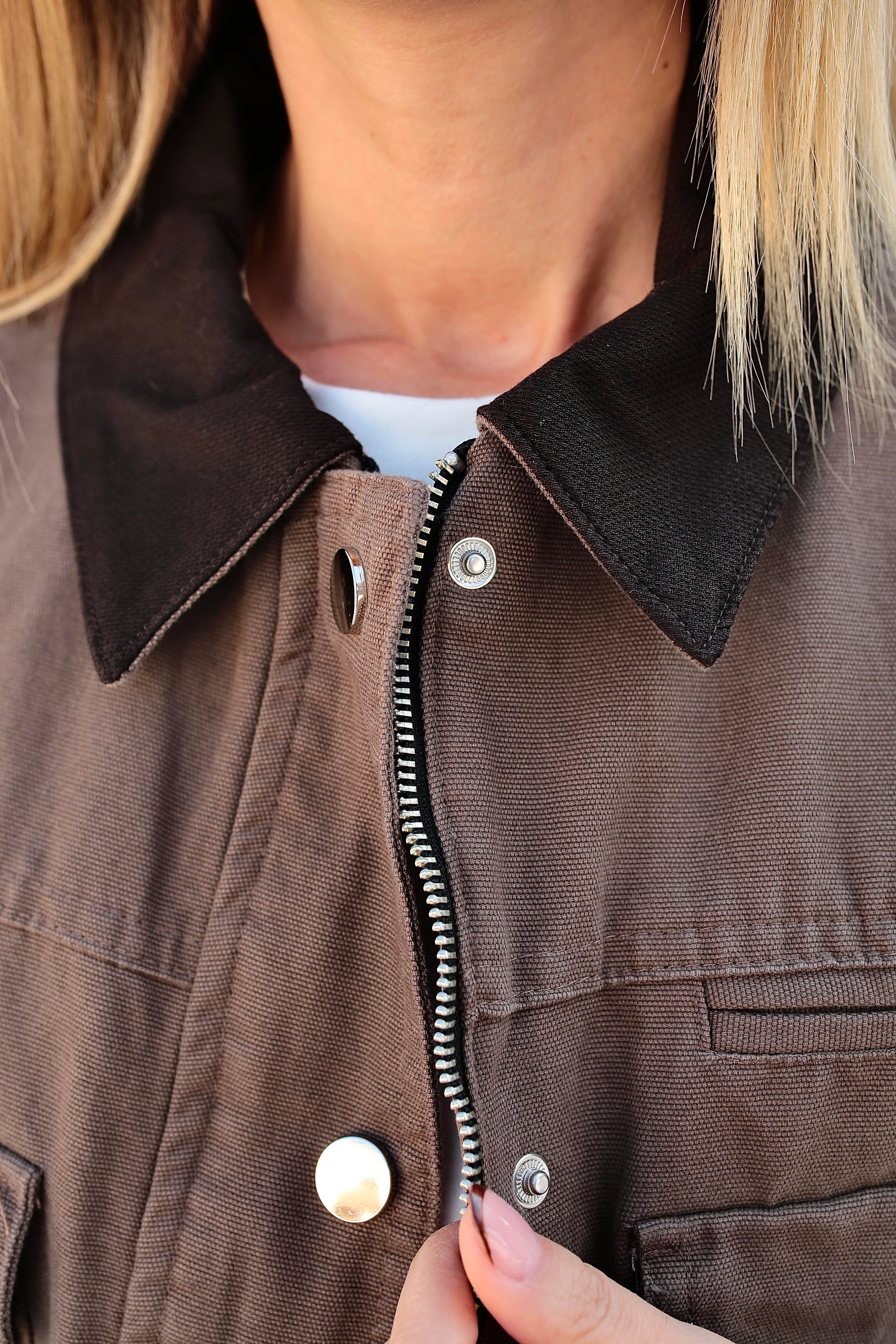 Kahve Torba Cepli Crop Ceket CEKET