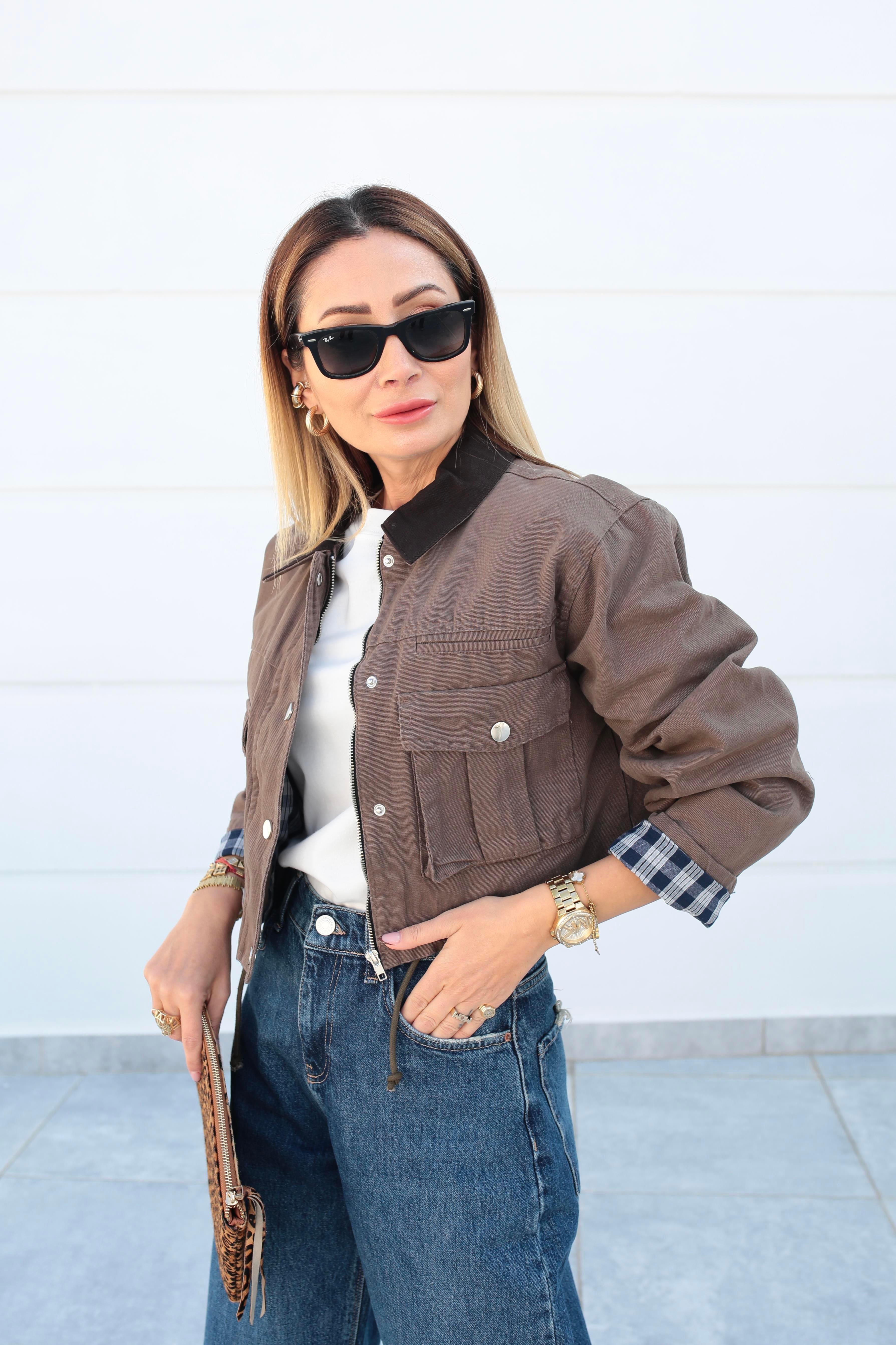 Kahve Torba Cepli Crop Ceket CEKET