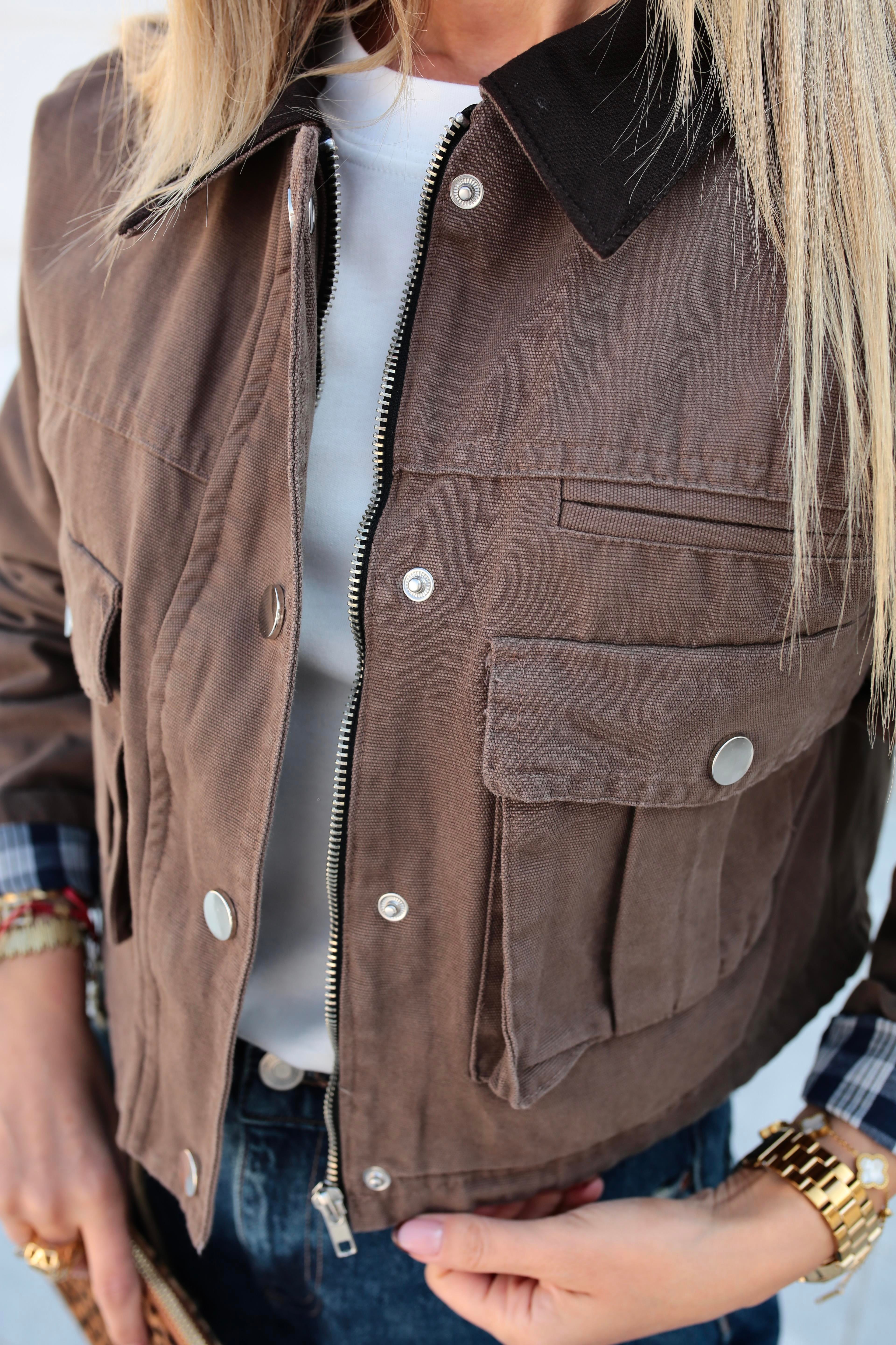 Kahve Torba Cepli Crop Ceket CEKET