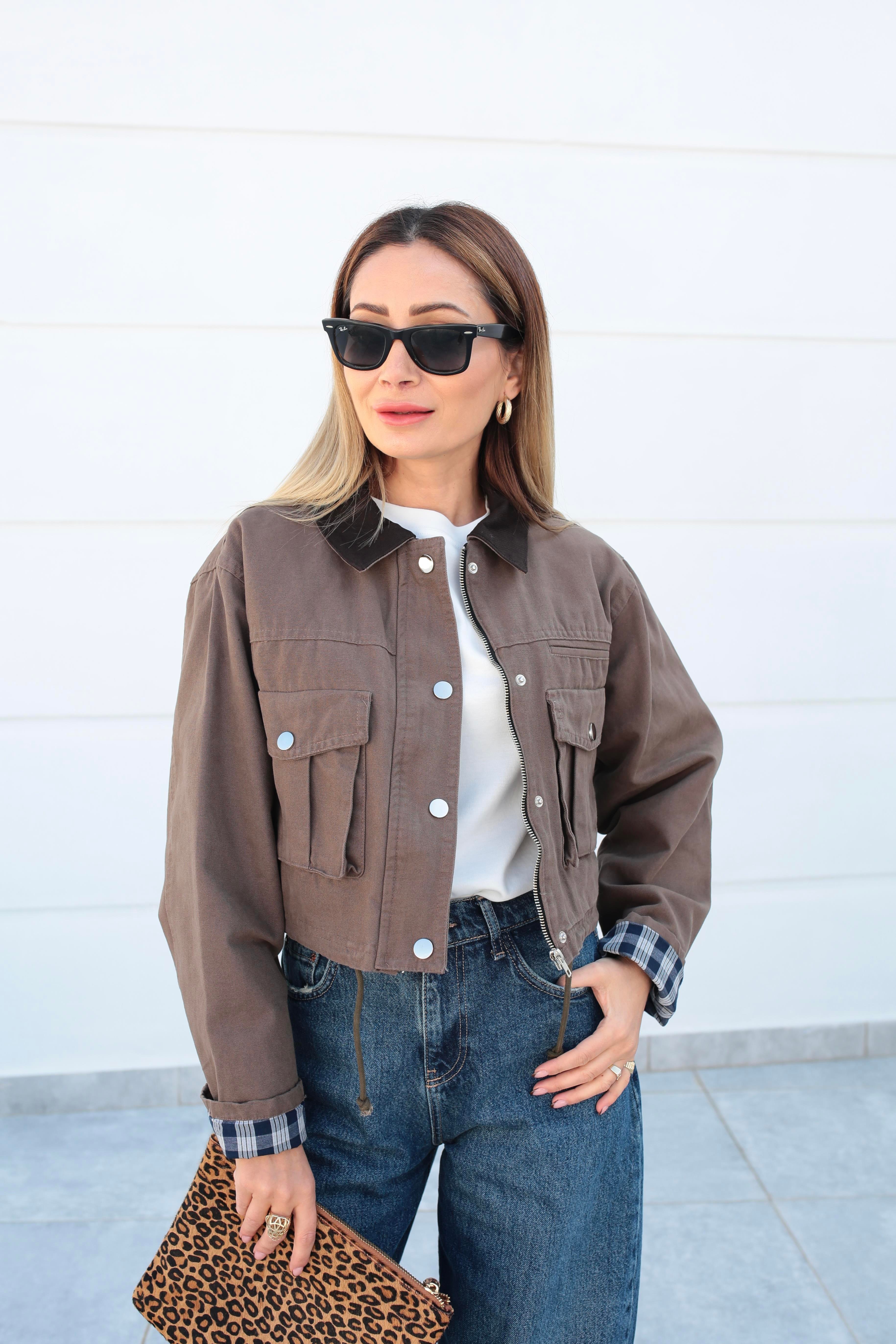 Kahve Torba Cepli Crop Ceket CEKET