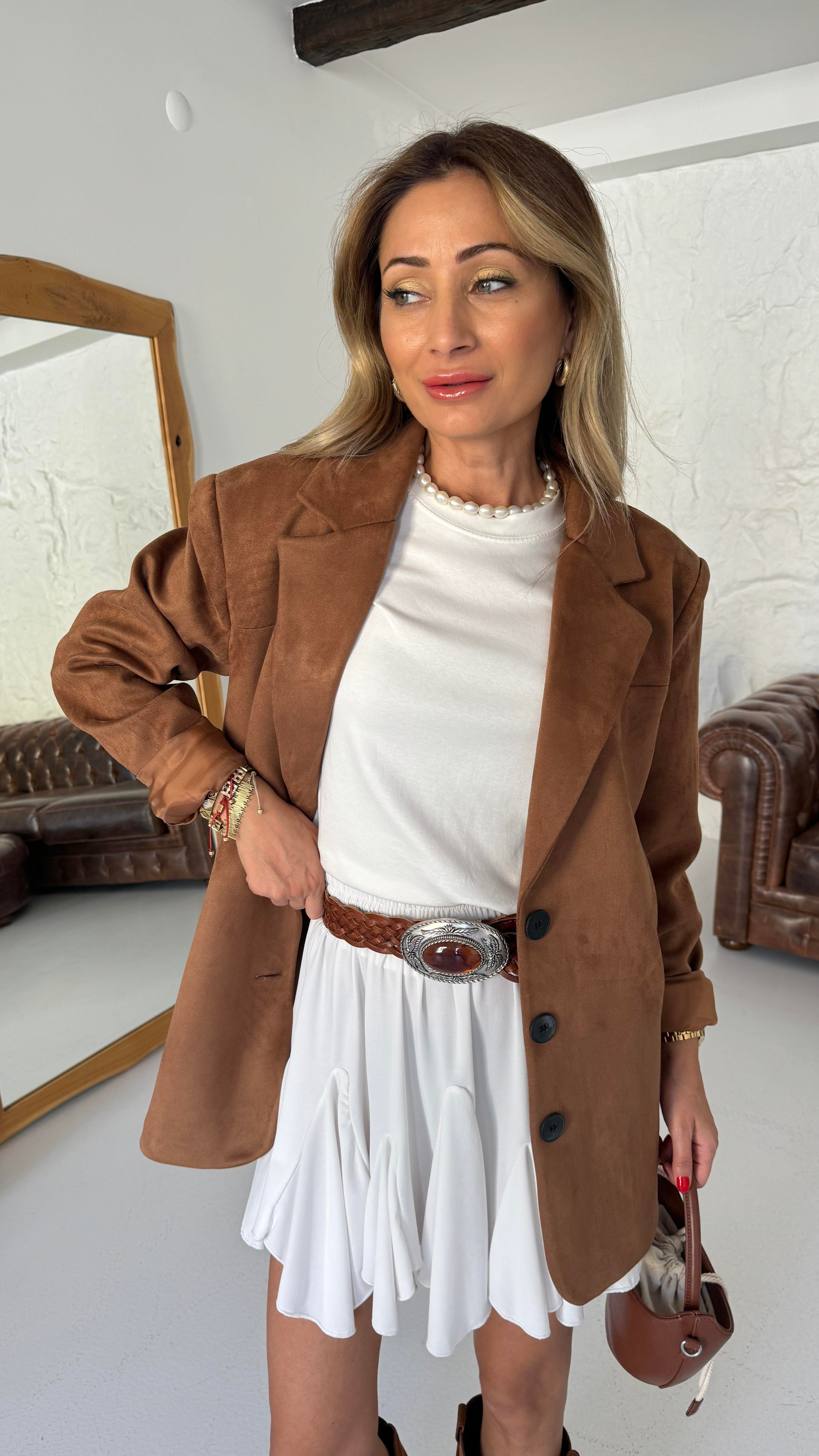 Kahve Üç Düğmeli Nubuk Blazer Ceket CEKET