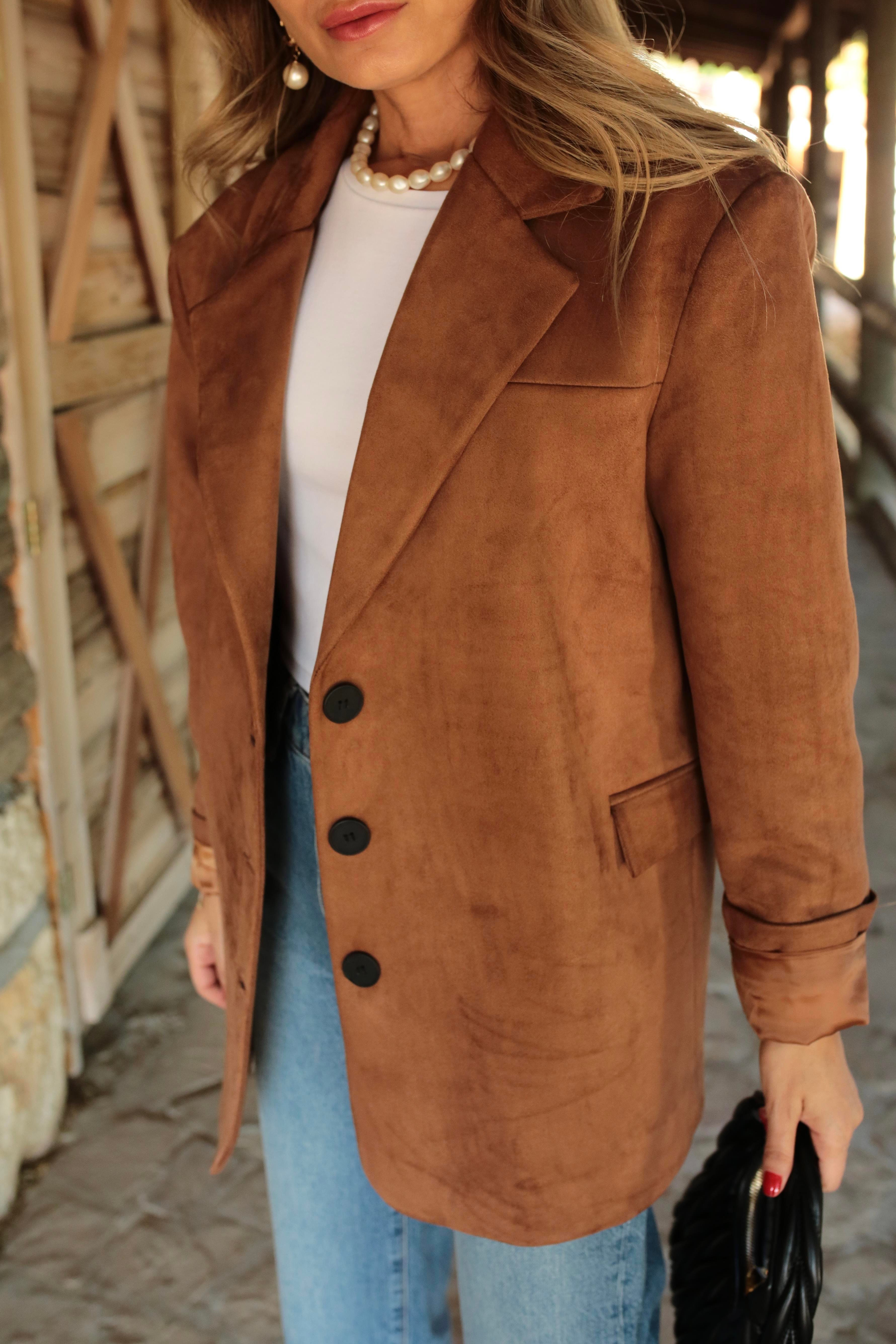 Kahve Üç Düğmeli Nubuk Blazer Ceket CEKET