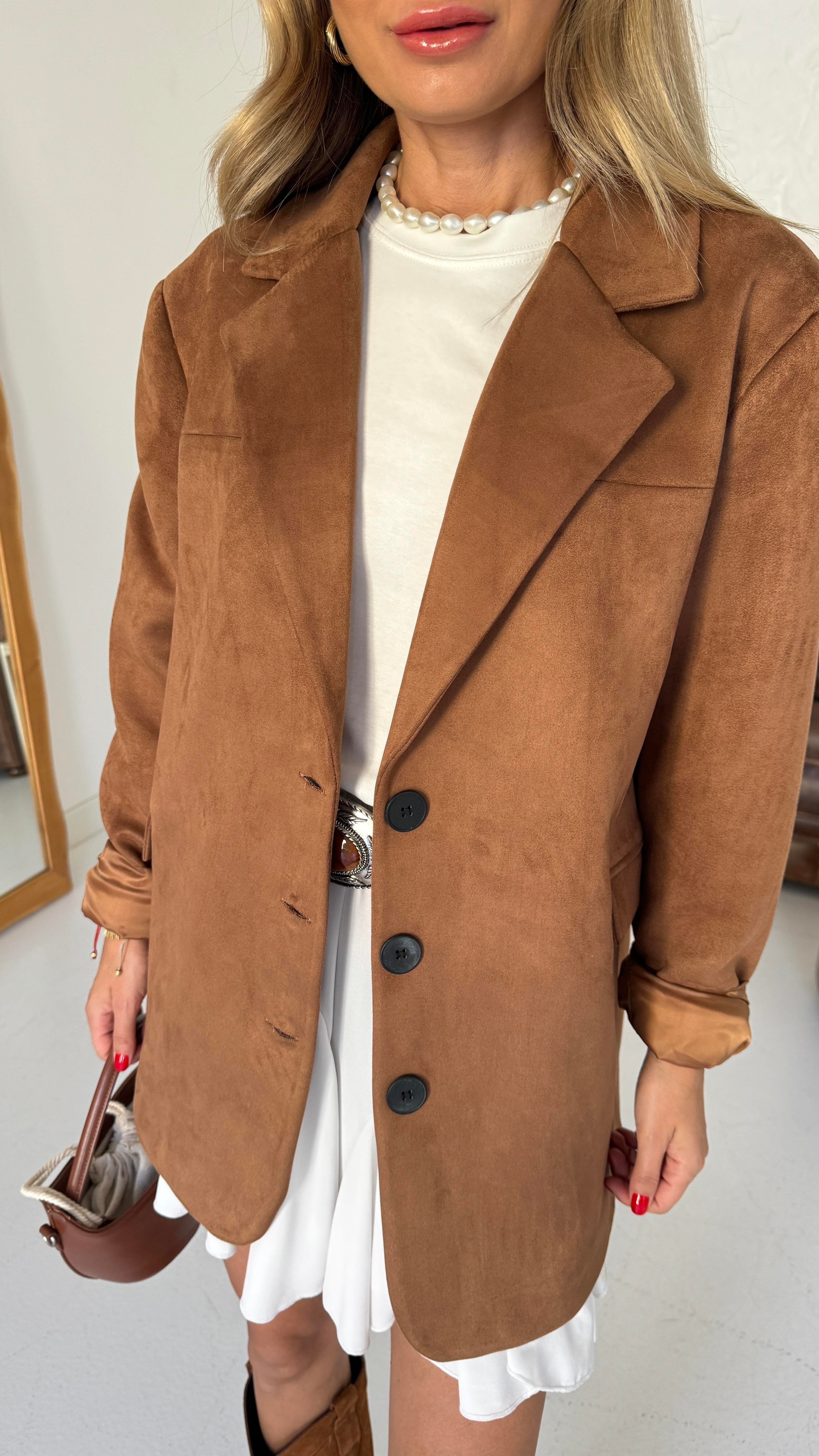 Kahve Üç Düğmeli Nubuk Blazer Ceket CEKET