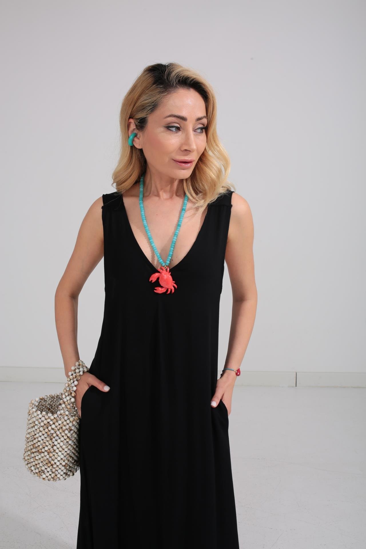 Kalın Askı Sırt Detaylı Siyah Uzun Elbise ELBİSE | NO33