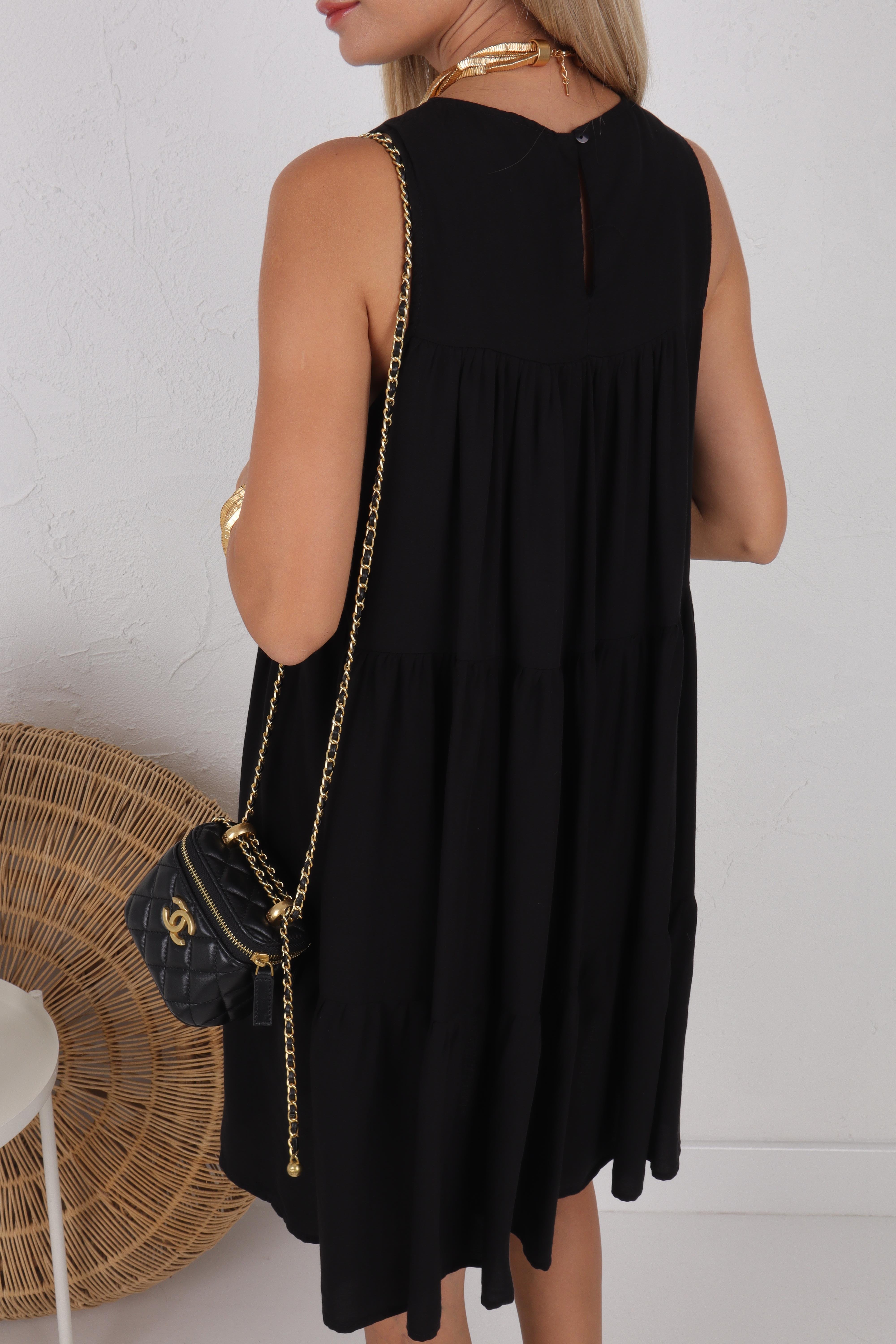 Kalın Askı Sİyah Midi Elbise ELBİSE