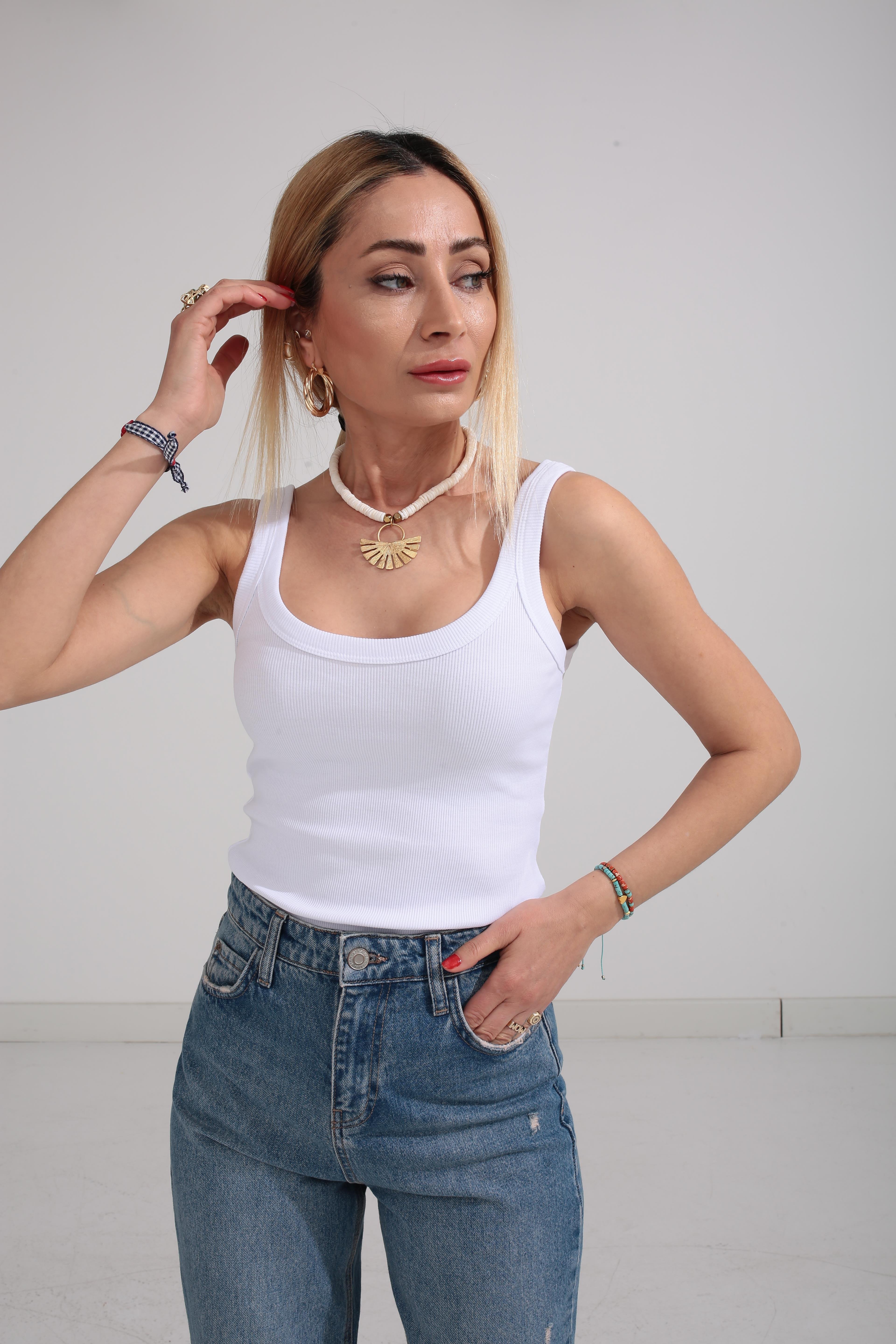 Kalın Biyeli Askılı Beyaz Fitilli Atlet ATLET | NO33