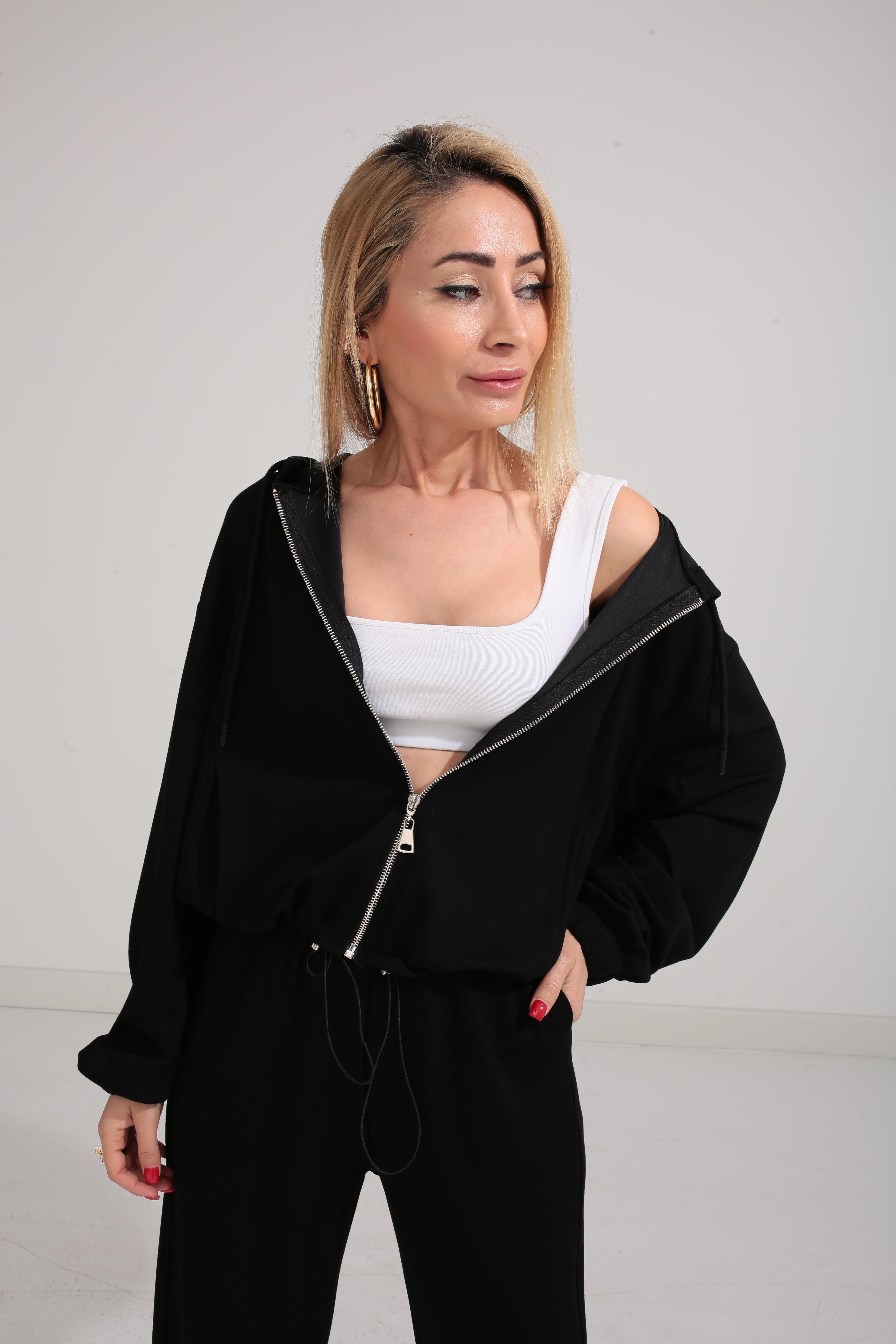 Kapişonlu Altı Stoperli Siyah Spor Takım SPOR TAKIMLAR | NO33