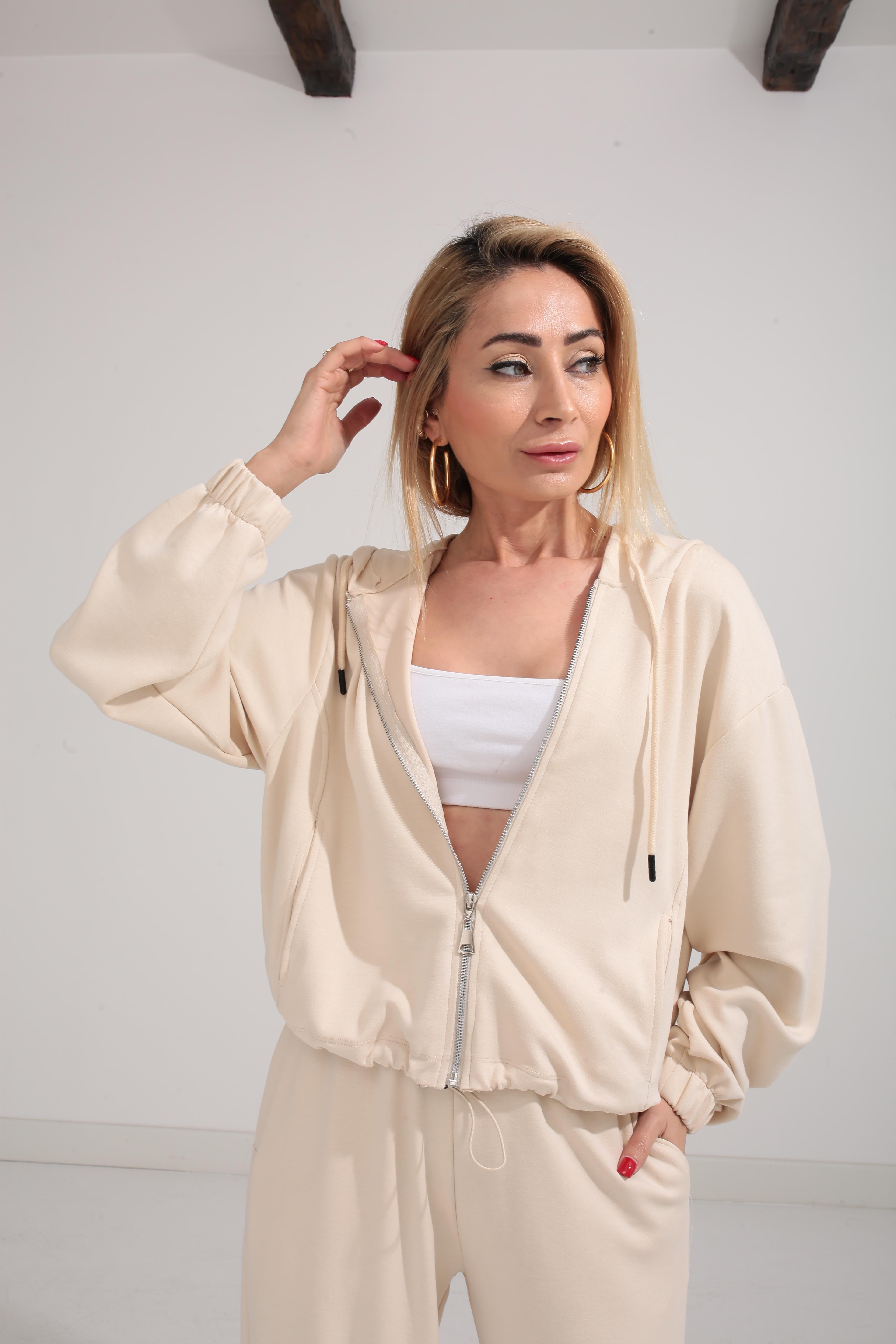 Kapişonlu Paçası Lastikli Krem Spor Takım SPOR TAKIMLAR | NO33