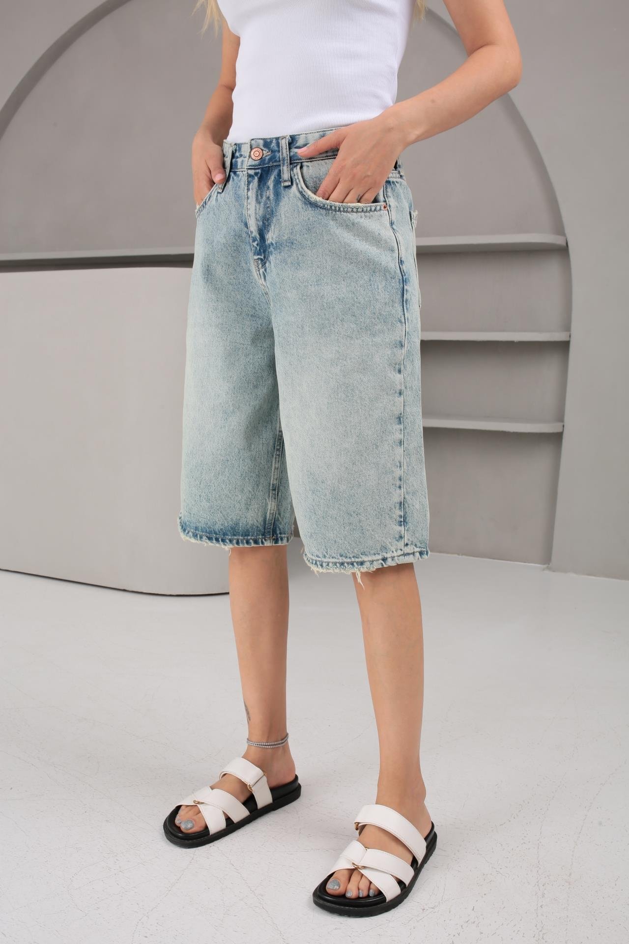 Kar Yıkamalı Şehir Boy Denim Şort (1883-1) ŞORT | NO33