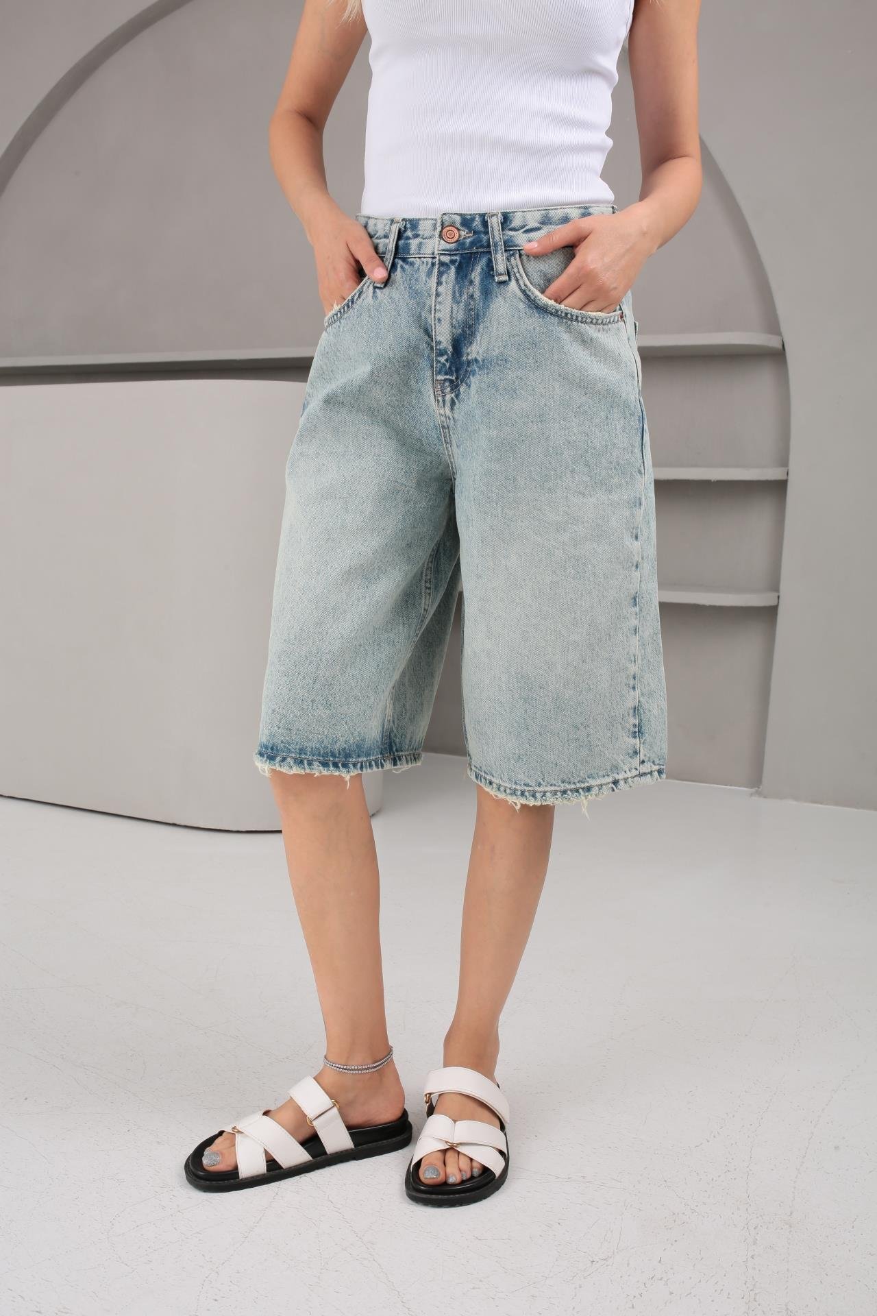 Kar Yıkamalı Şehir Boy Denim Şort (1883-1) ŞORT | NO33