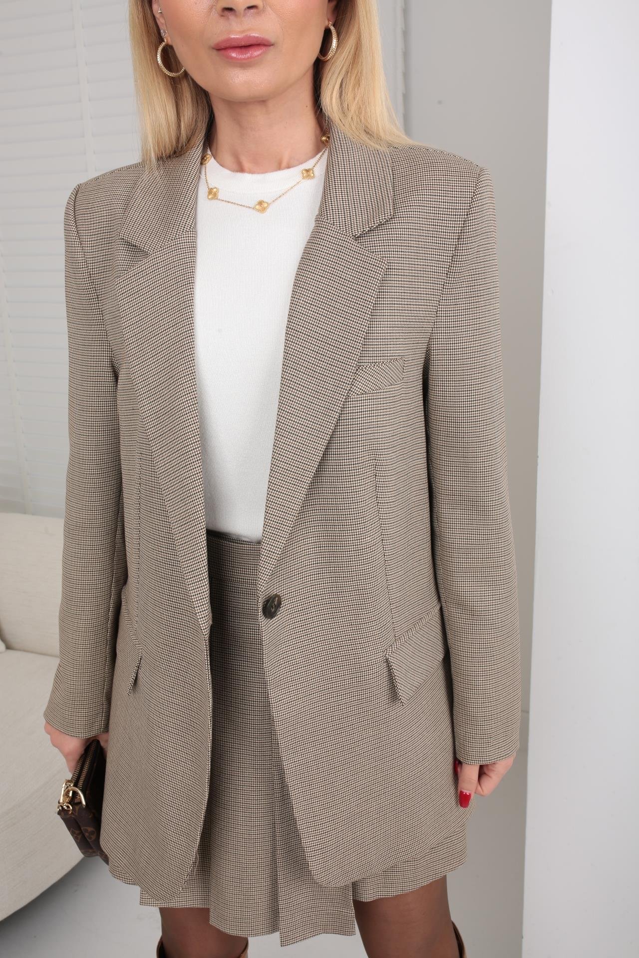 Kareli Şort Etekli Ceket Takım TAKIM