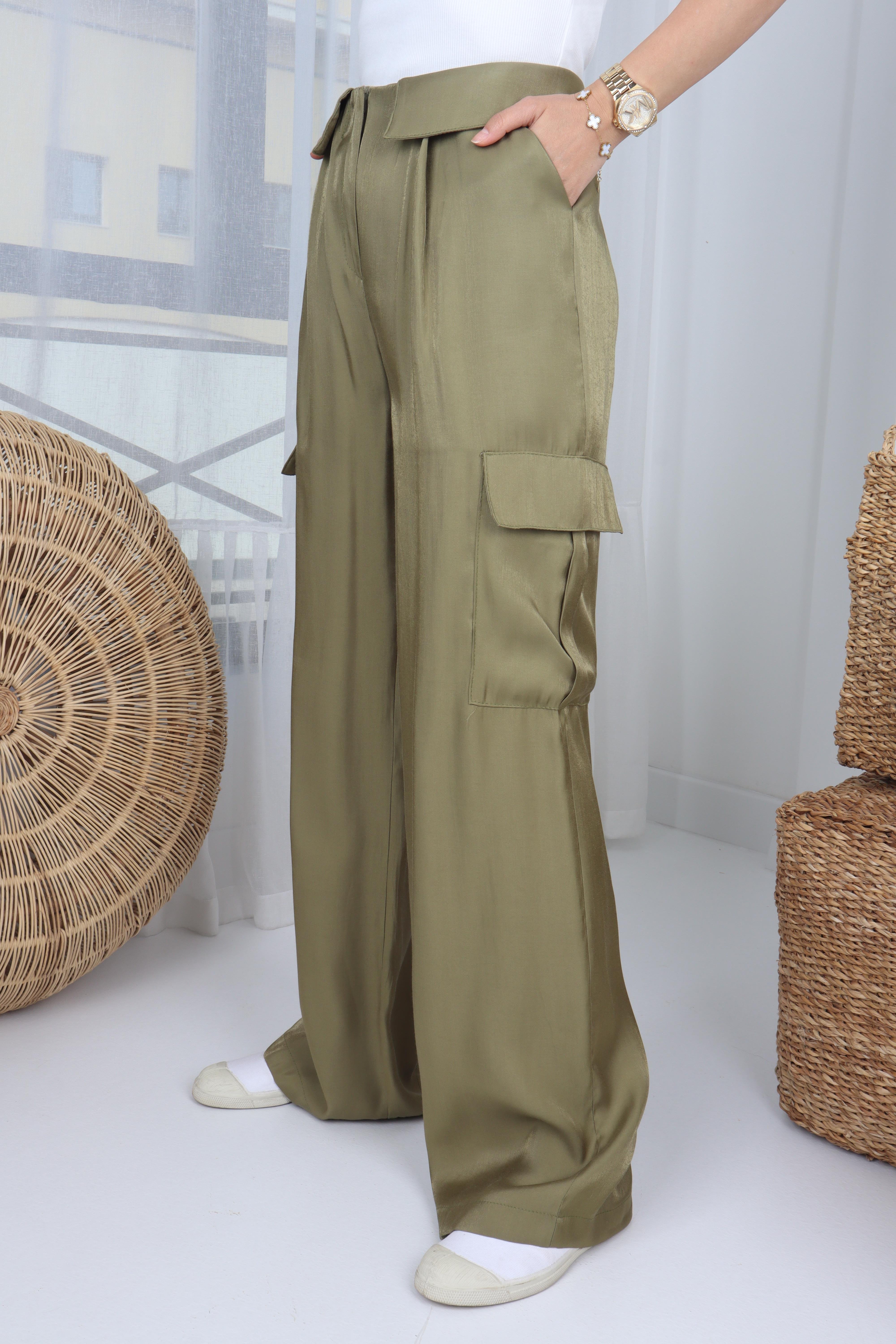 Kargo Cep Haki Saten Pantolon PANTOLON