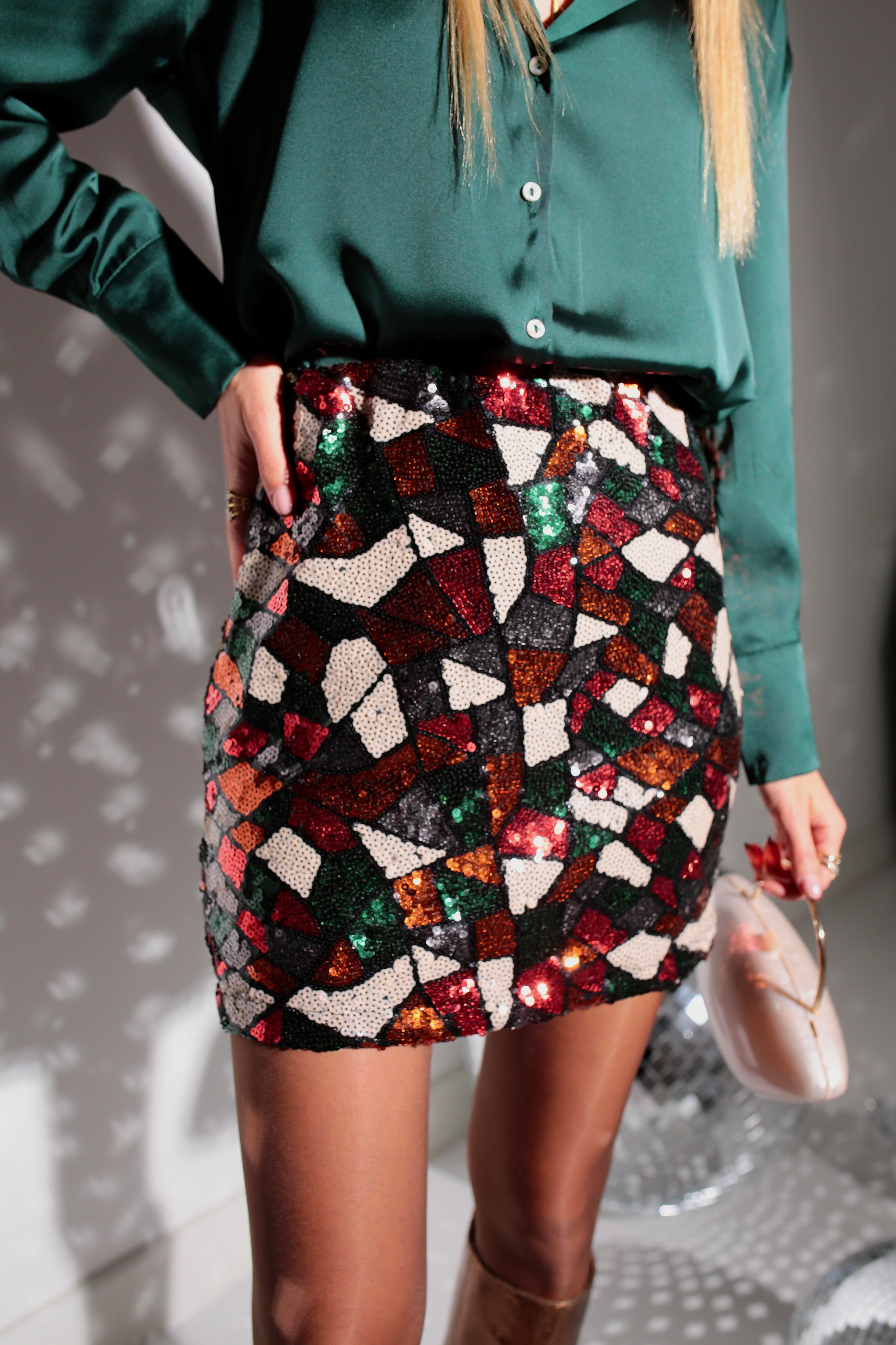 Karışık Renkli Mini Payetli Etek ETEK