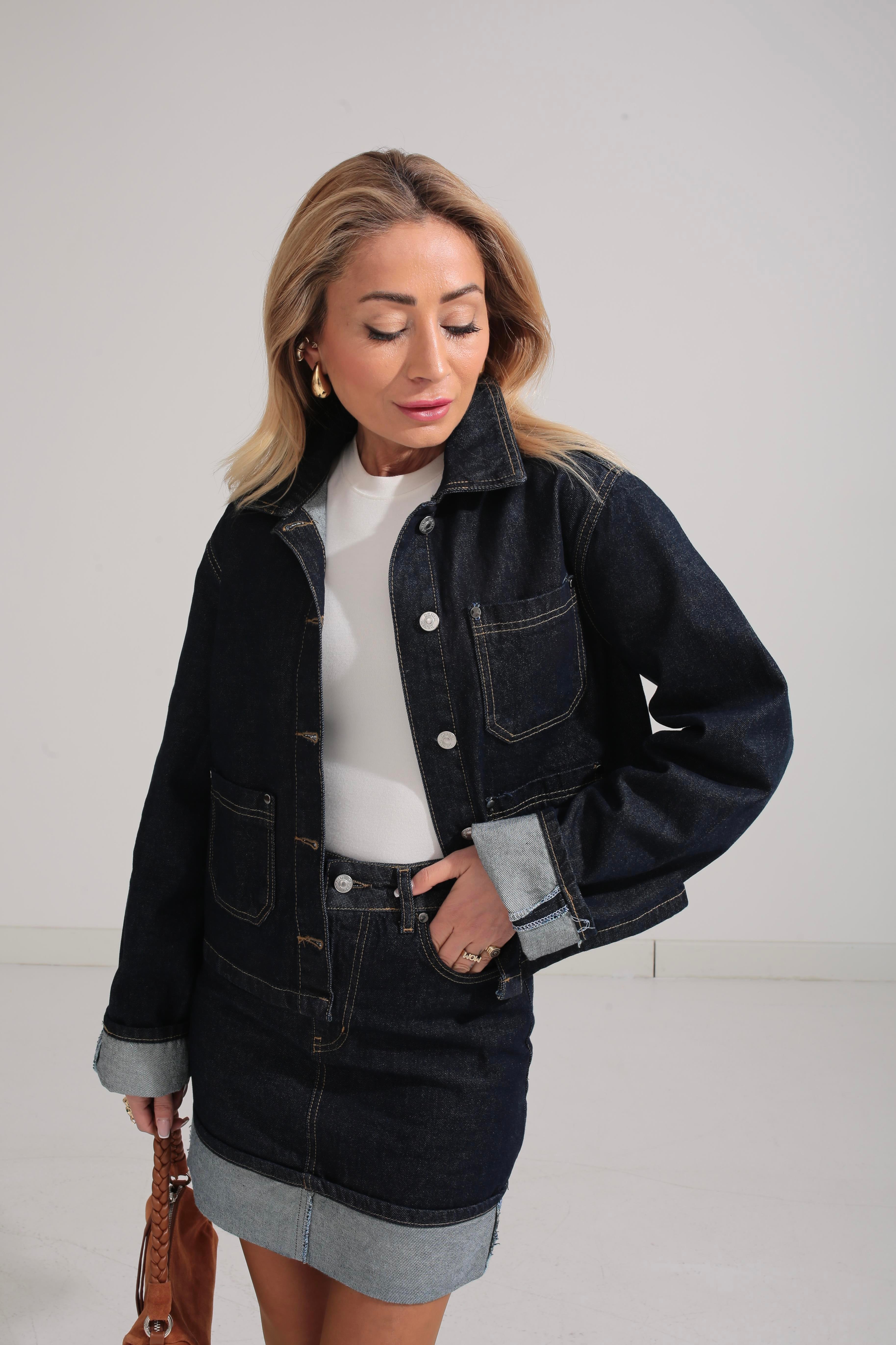 Katlama Detay Etekli Denim Takım TAKIM