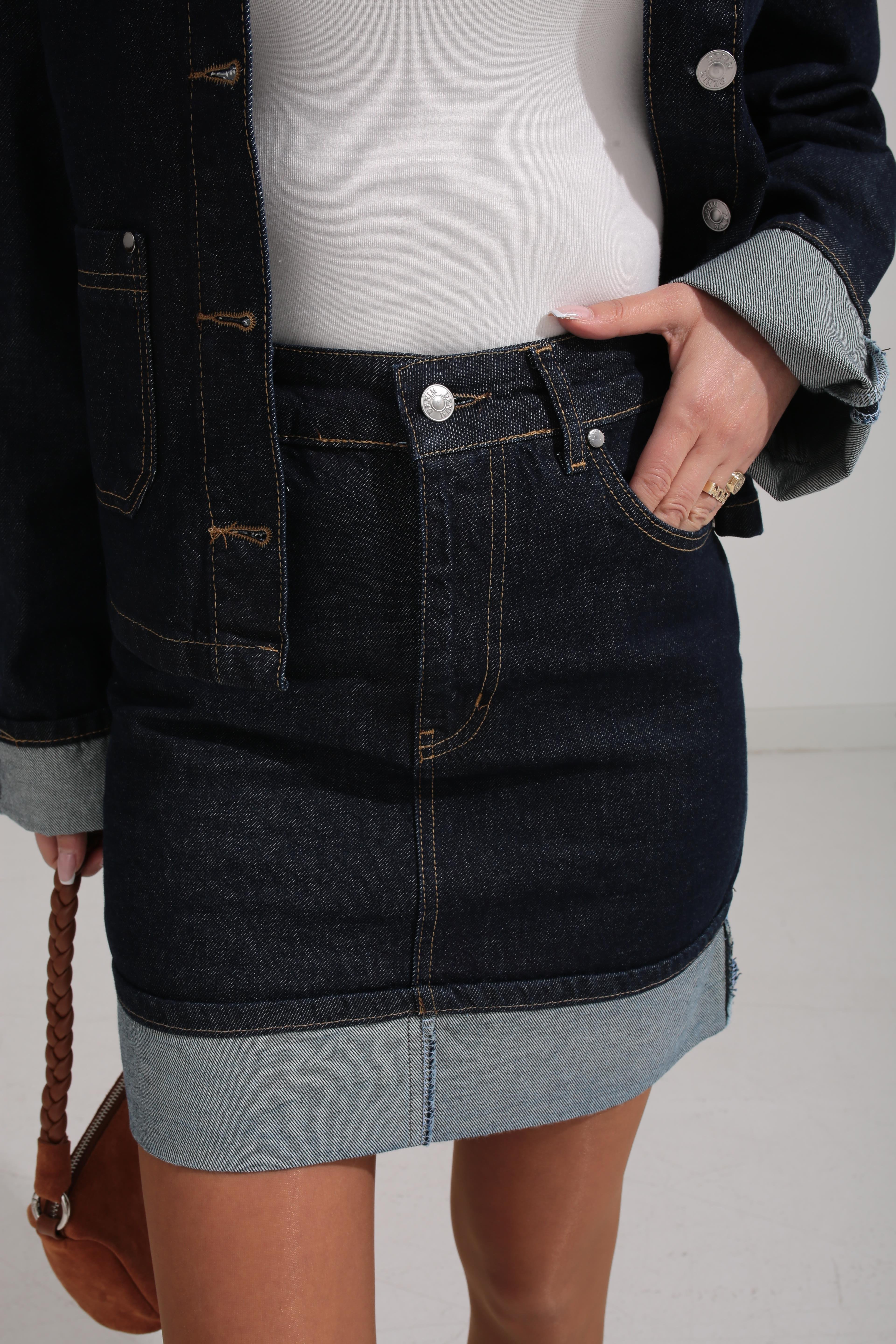 Katlama Detay Etekli Denim Takım TAKIM