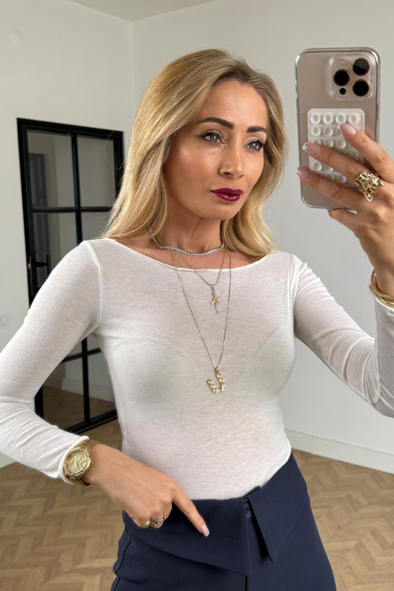 Kayık Yaka Ekru Transparan Bluz BLUZ