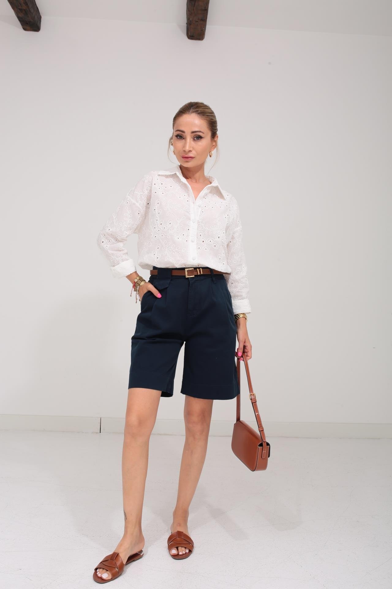 Kemerli Lacivert Şehir Boy Şort ŞORT | NO33