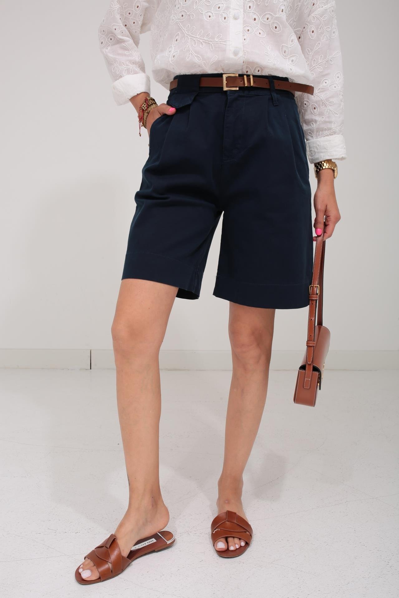 Kemerli Lacivert Şehir Boy Şort ŞORT | NO33