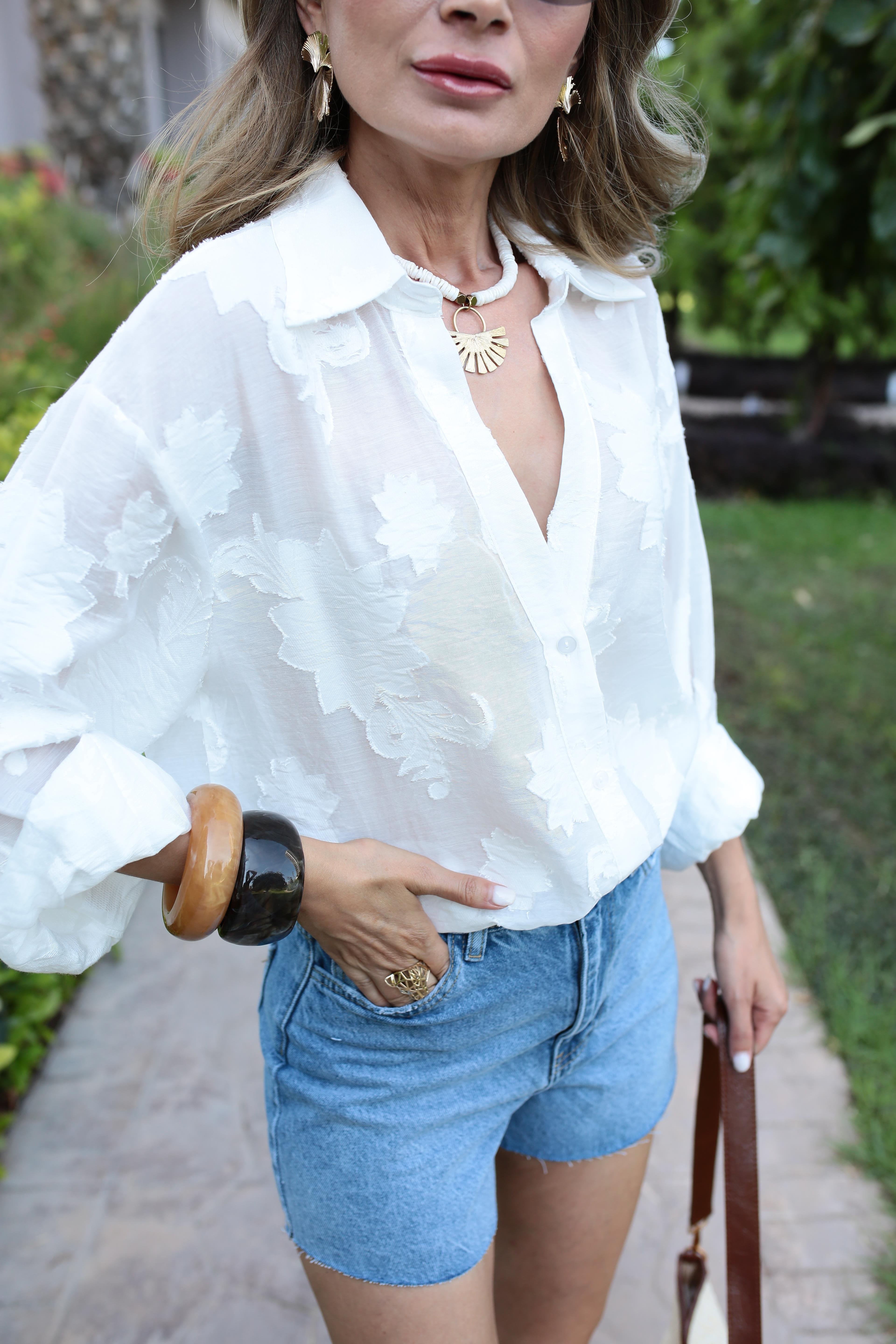 Kendinden Desenli Trasparan Oversize Gömlek GÖMLEK | NO33