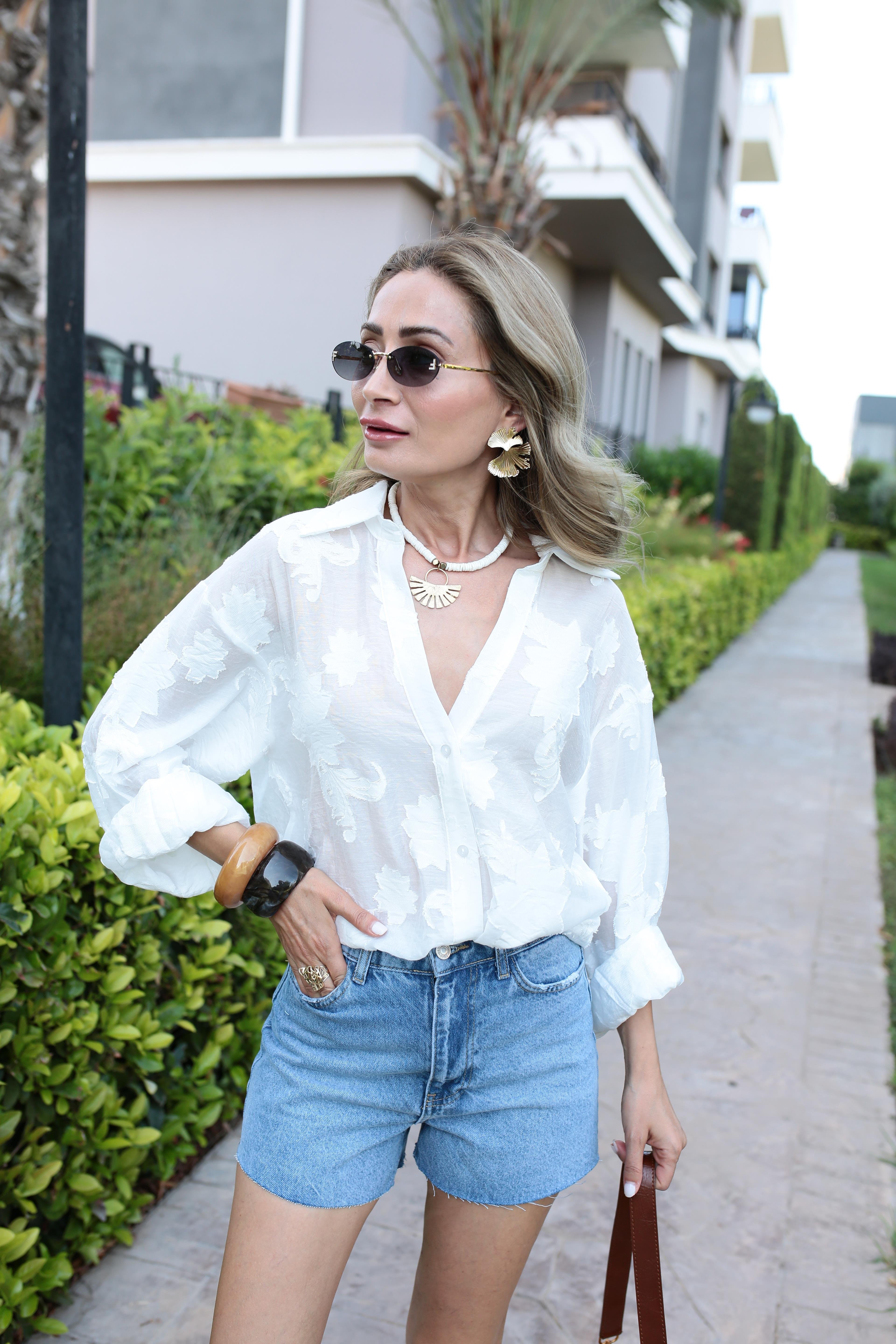 Kendinden Desenli Trasparan Oversize Gömlek GÖMLEK | NO33