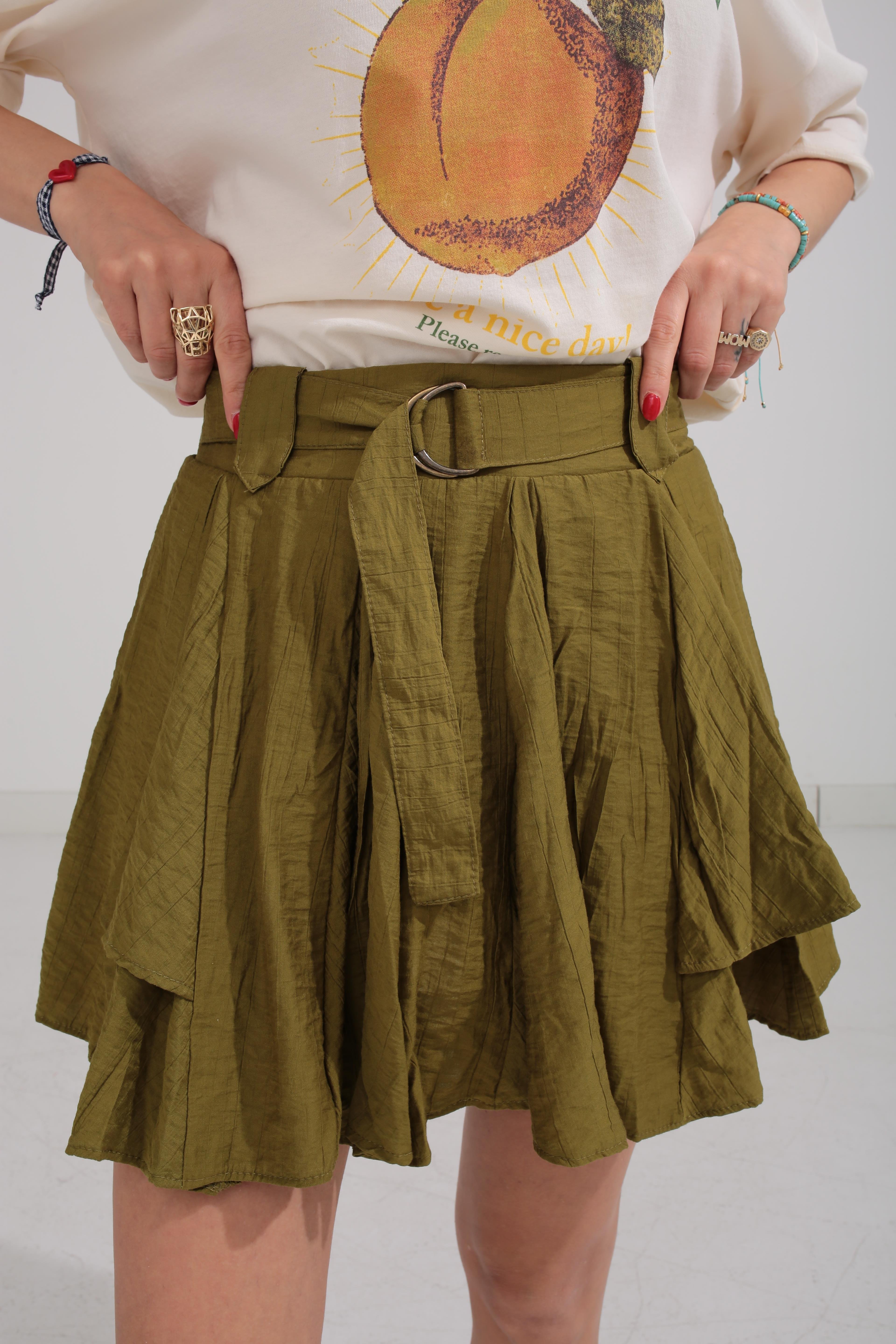 Kendinden Kemerli Şort Astarlı Yeşil Etek ETEK | NO33