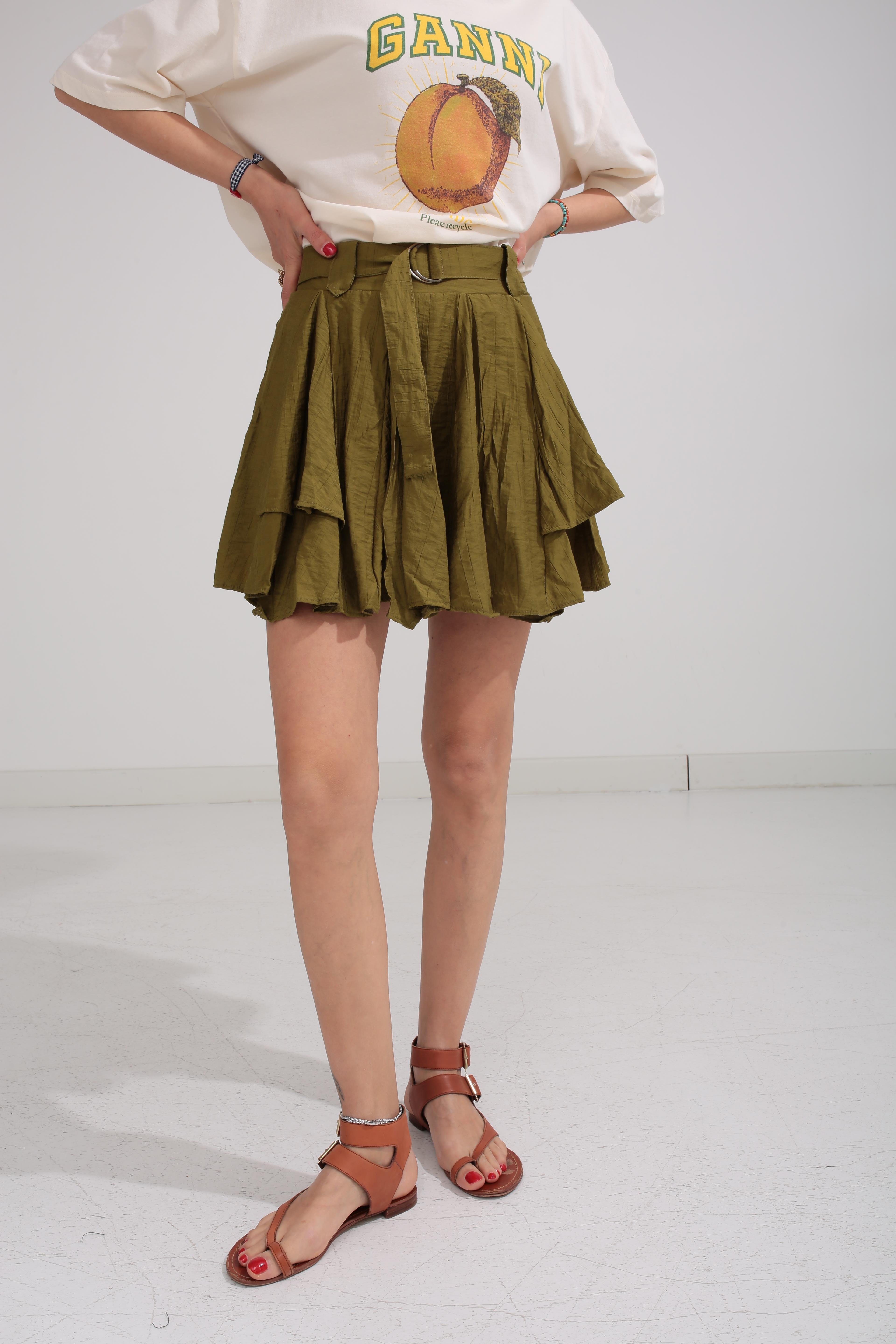 Kendinden Kemerli Şort Astarlı Yeşil Etek ETEK | NO33