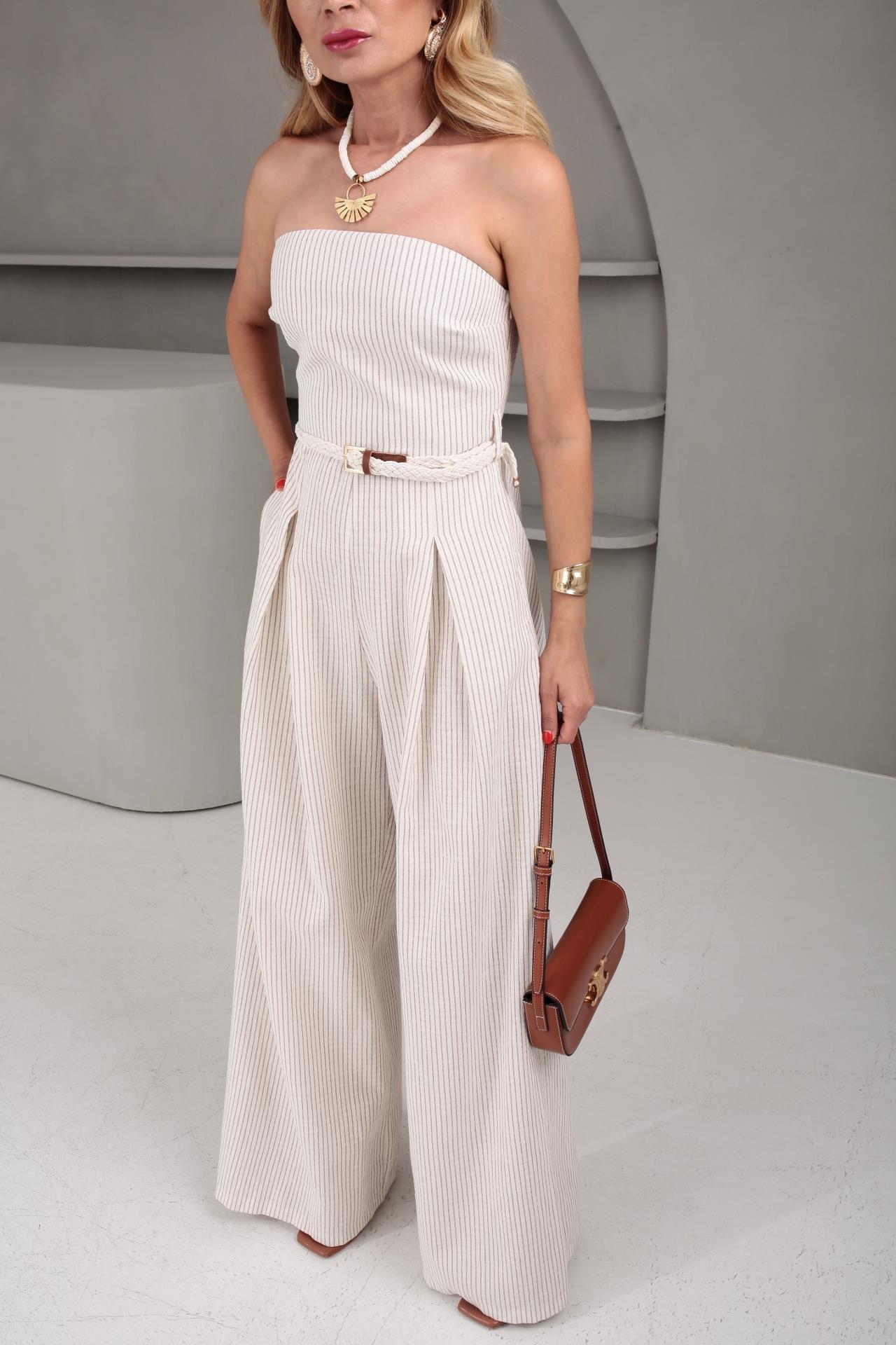 Kendinden Kemerli Starplez Çizgili Tulum TULUM | NO33