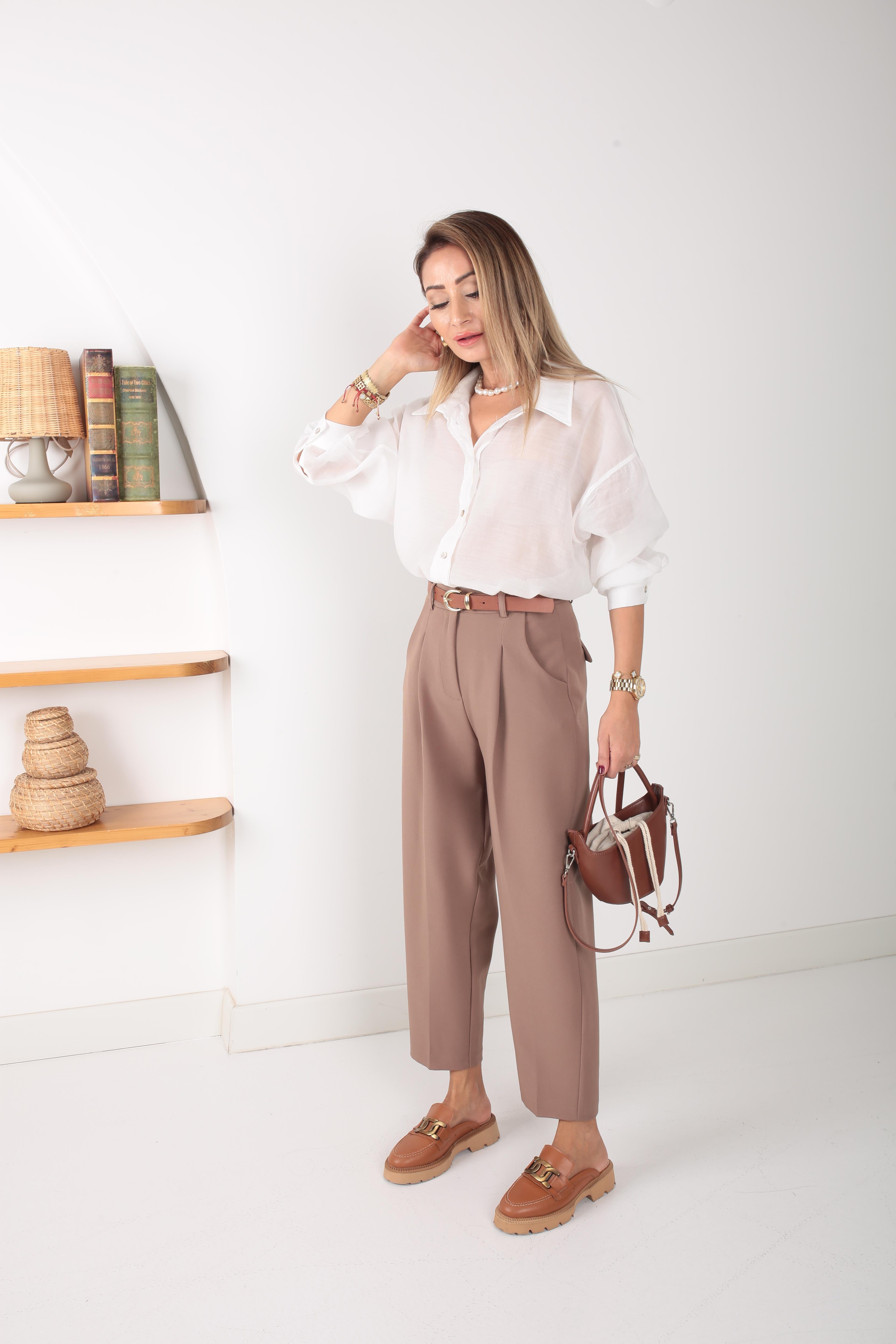 Kendinden Kemerli Vizon Havuç Kesim Pantolon PANTOLON