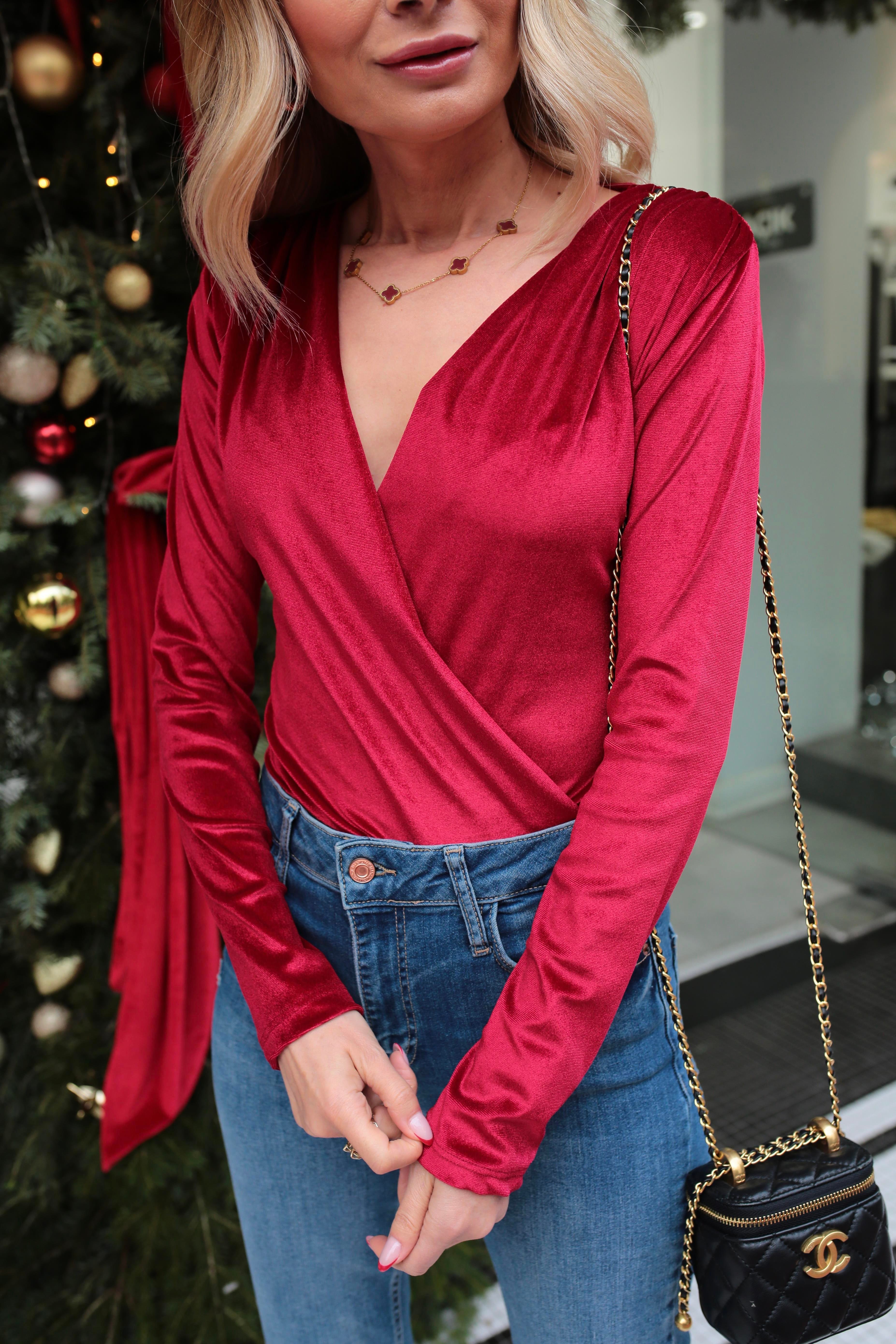 Kırmızı Kadife Badysüit BLUZ